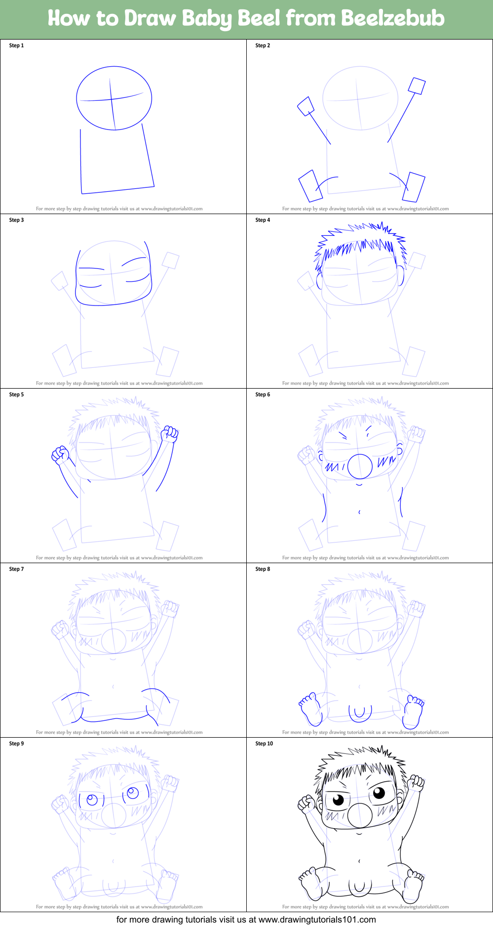 How to Draw Baby Beel from Beelzebub Printable Step by Step