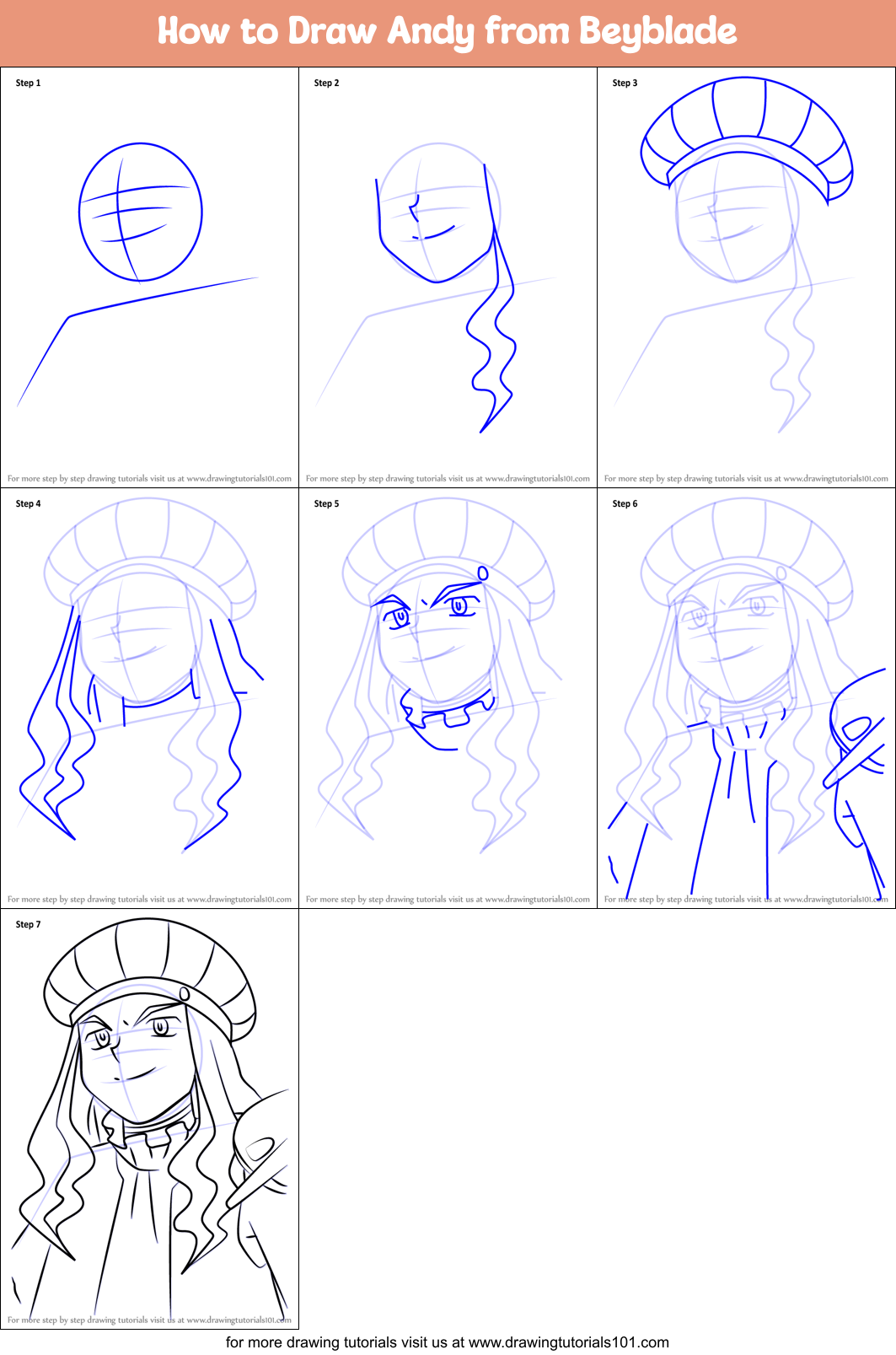 How to Draw Andy from Beyblade Printable Step by Step