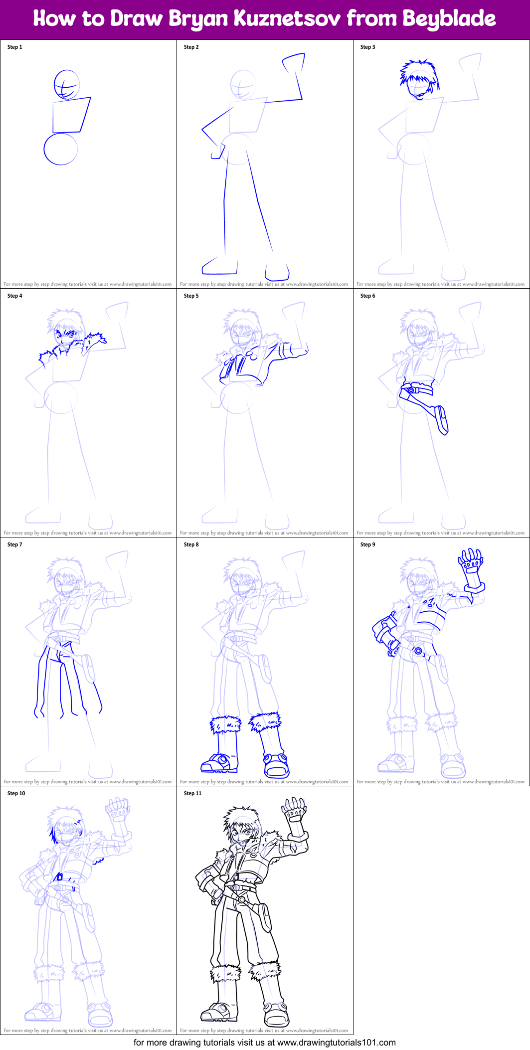 How to Draw Bryan Kuznetsov from Beyblade Printable Step by Step