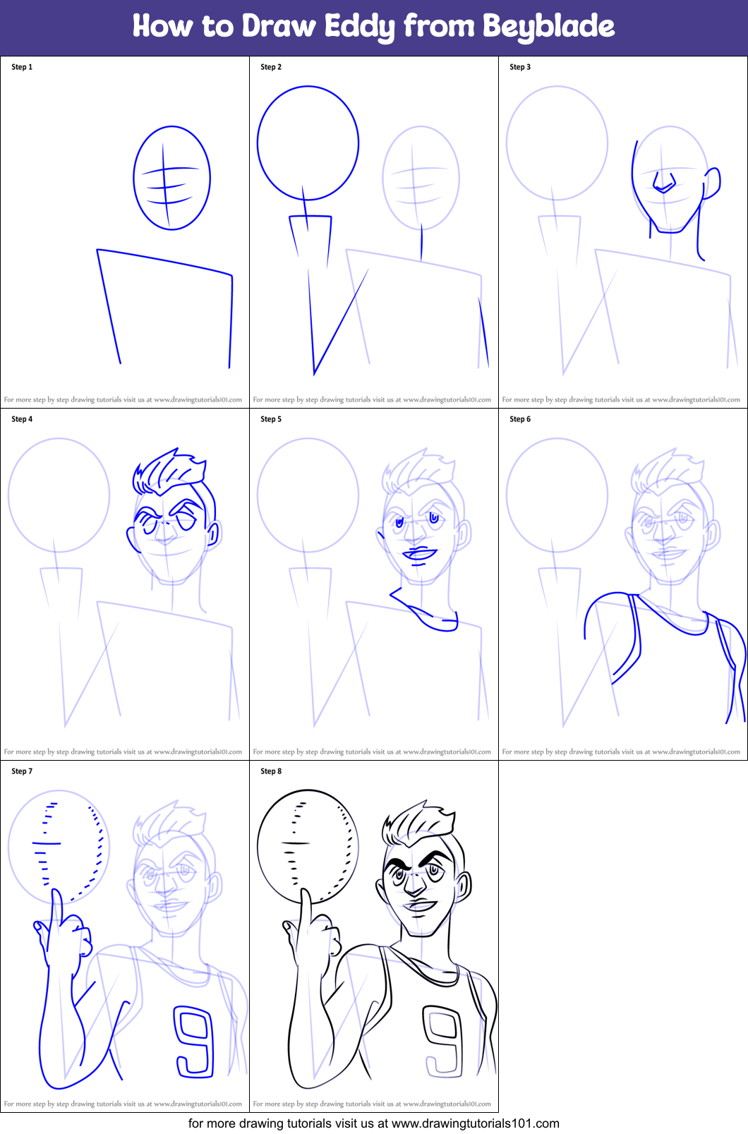 How to Draw Eddy from Beyblade Printable Step by Step