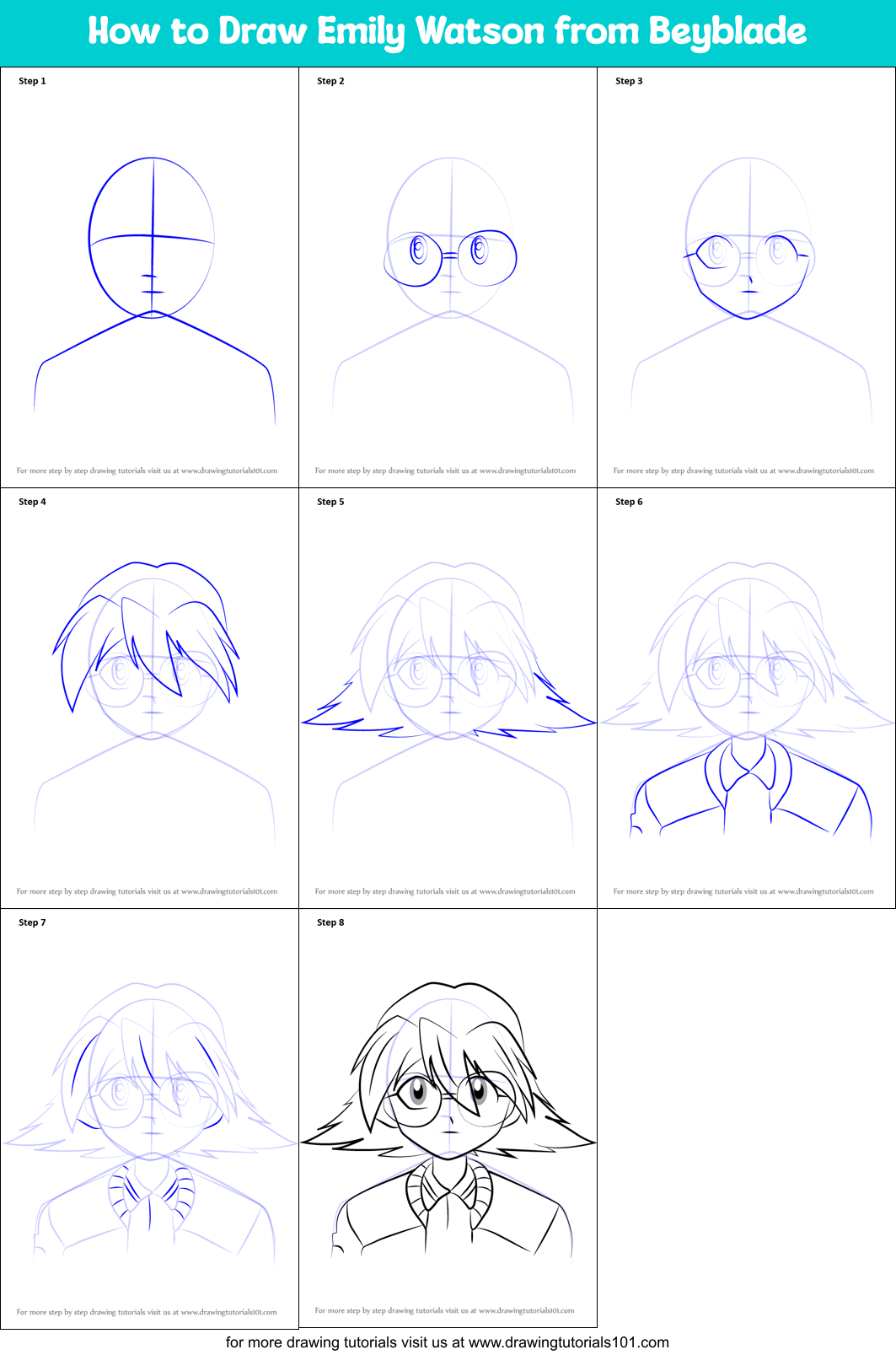 How to Draw Emily Watson from Beyblade Printable Step by Step