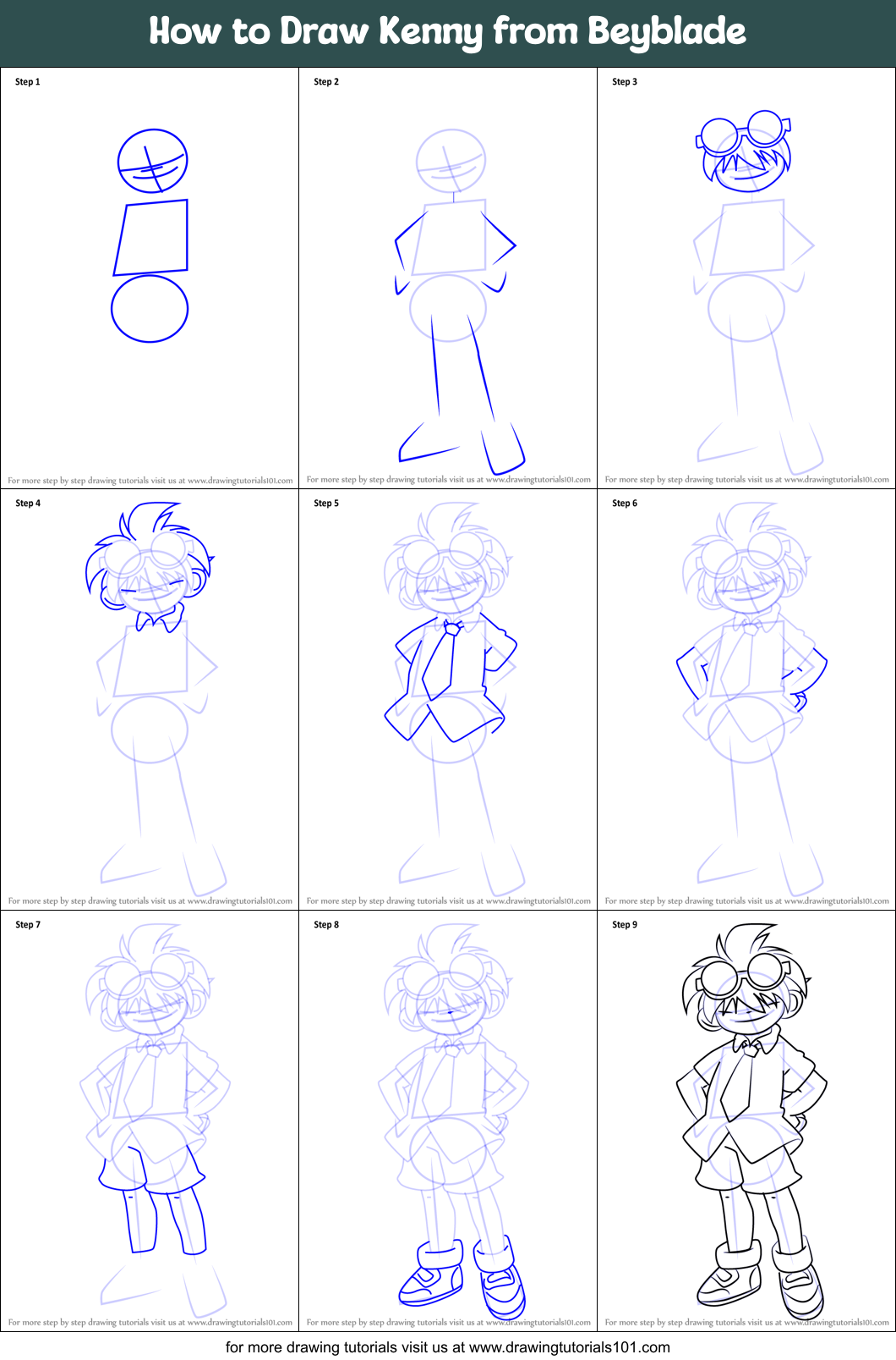 How to Draw Kenny from Beyblade Printable Step by Step