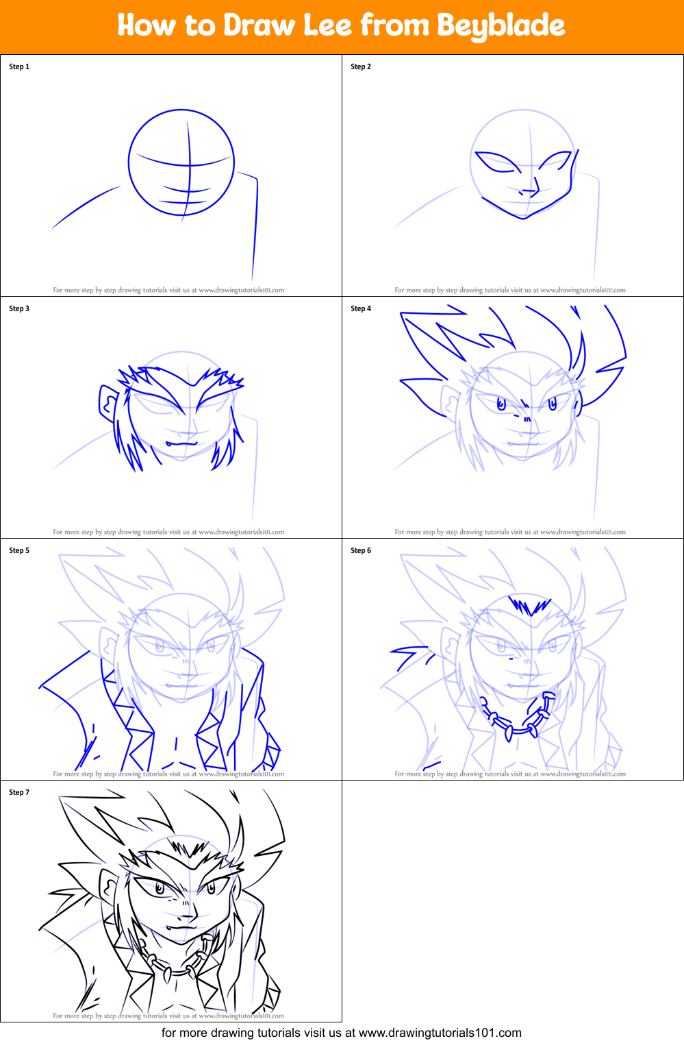 How to Draw Lee from Beyblade Printable Step by Step