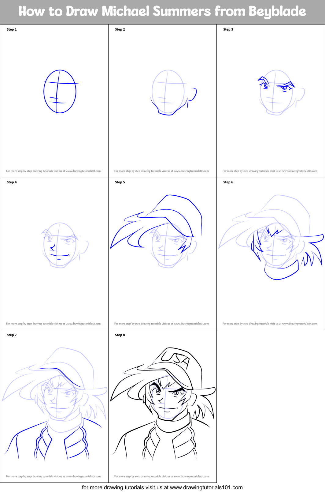 How to Draw Michael Summers from Beyblade Printable Step by Step