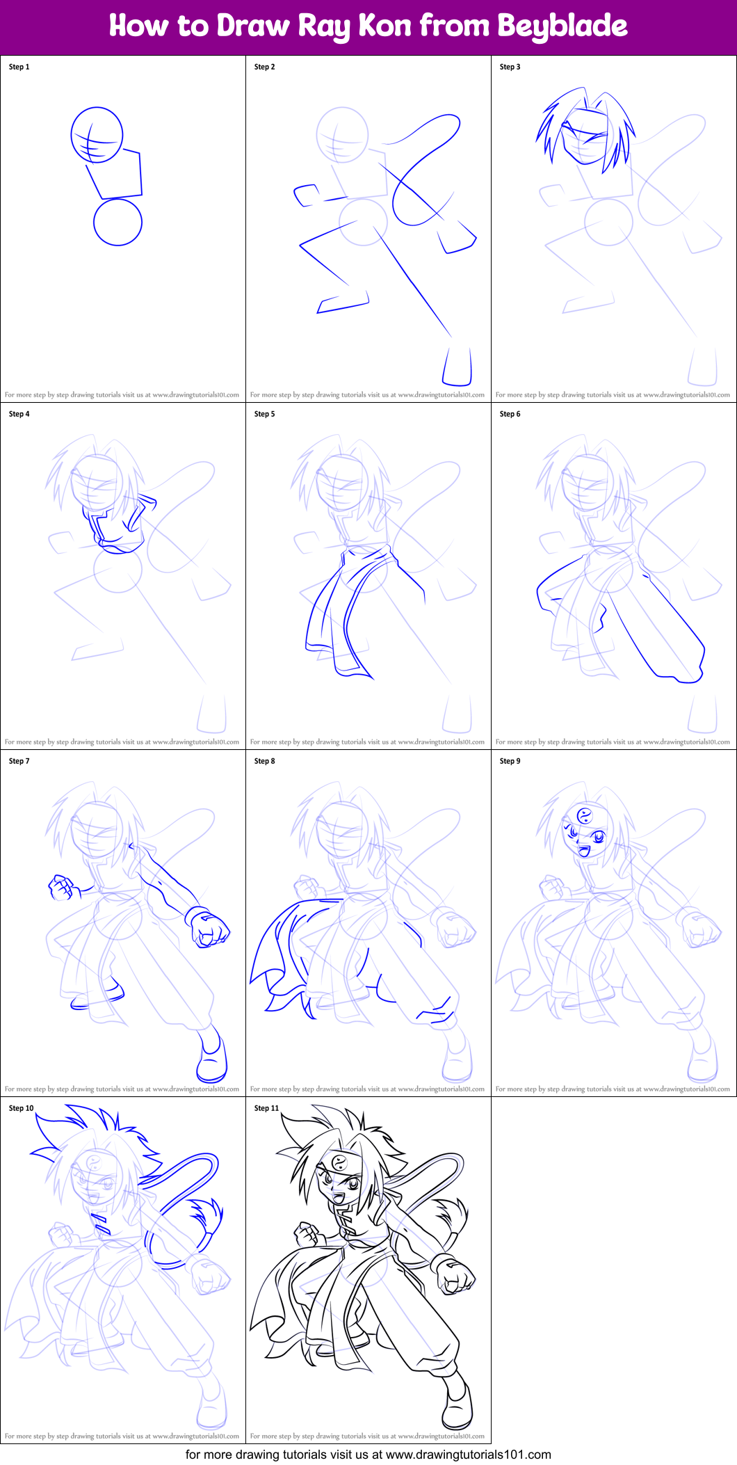 How to Draw Ray Kon from Beyblade Printable Step by Step