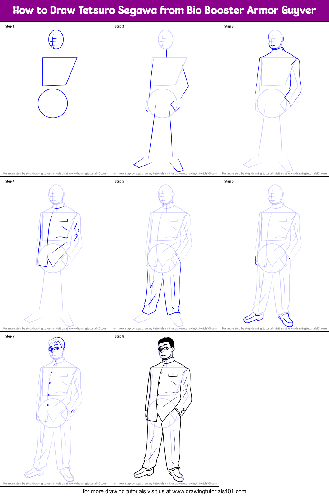 How to Draw Tetsuro Segawa from Bio Booster Armor Guyver Printable Step by Step