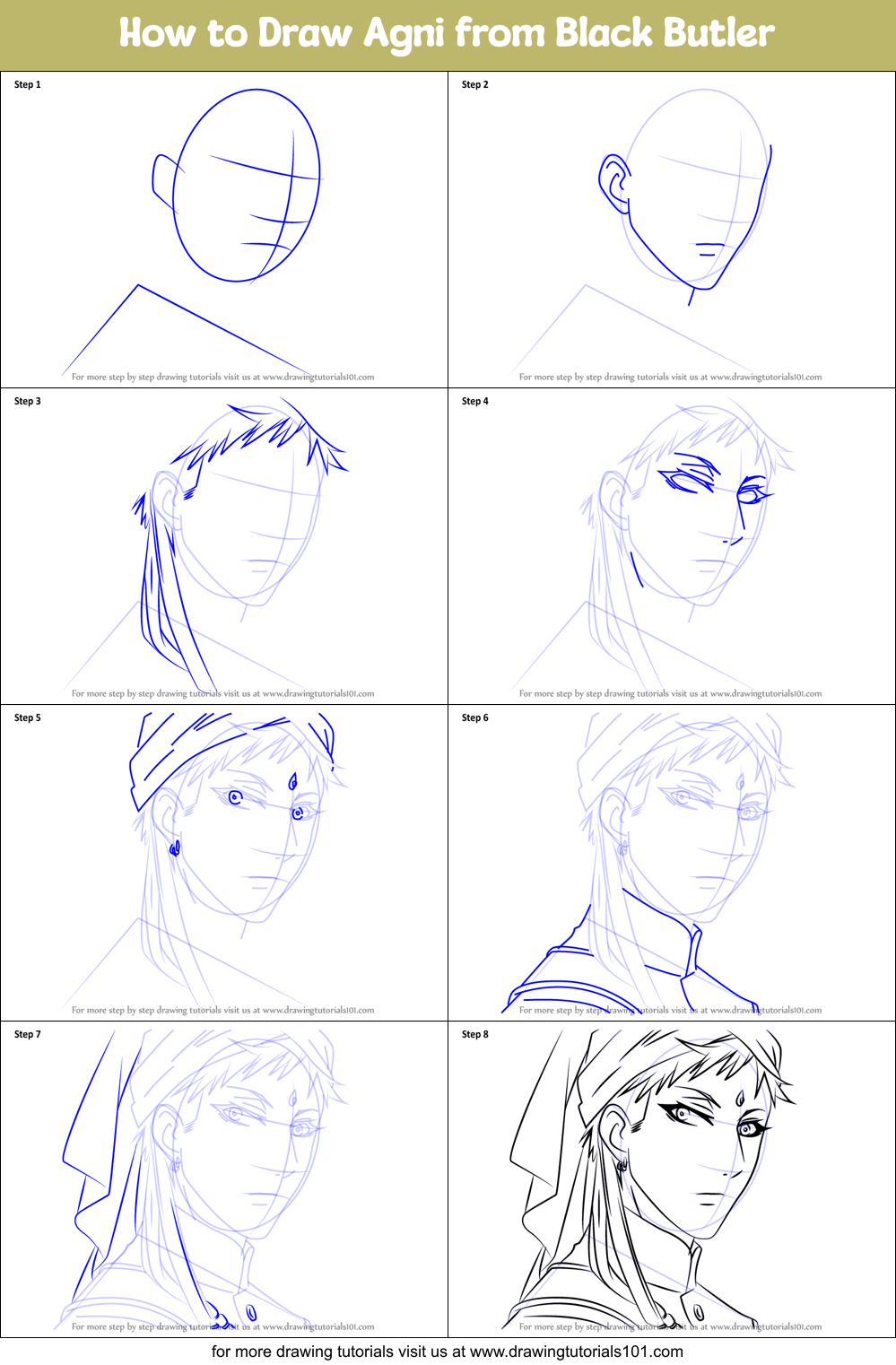 How to Draw Agni from Black Butler Printable Step by Step