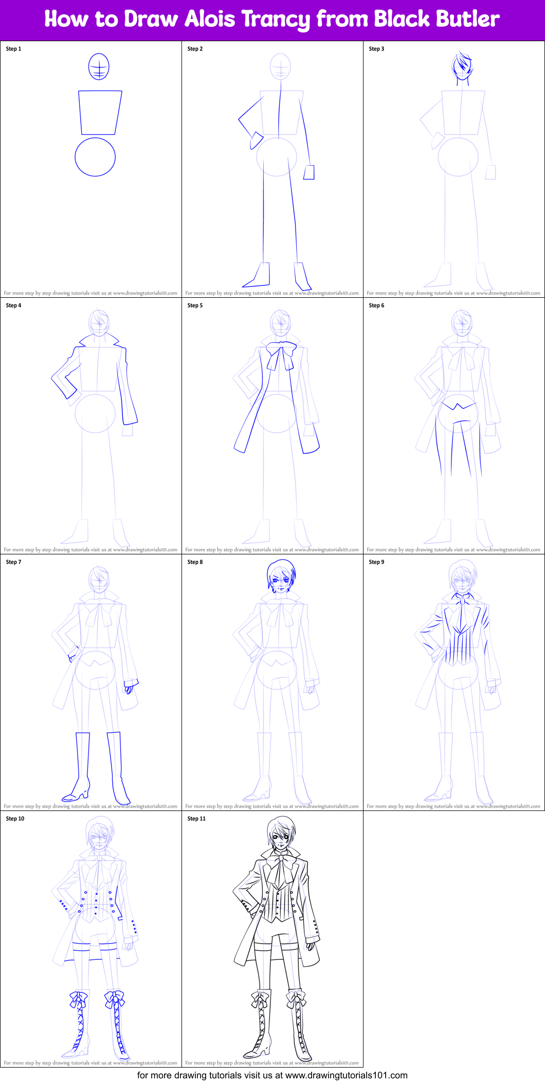 How to Draw Alois Trancy from Black Butler Printable Step by Step