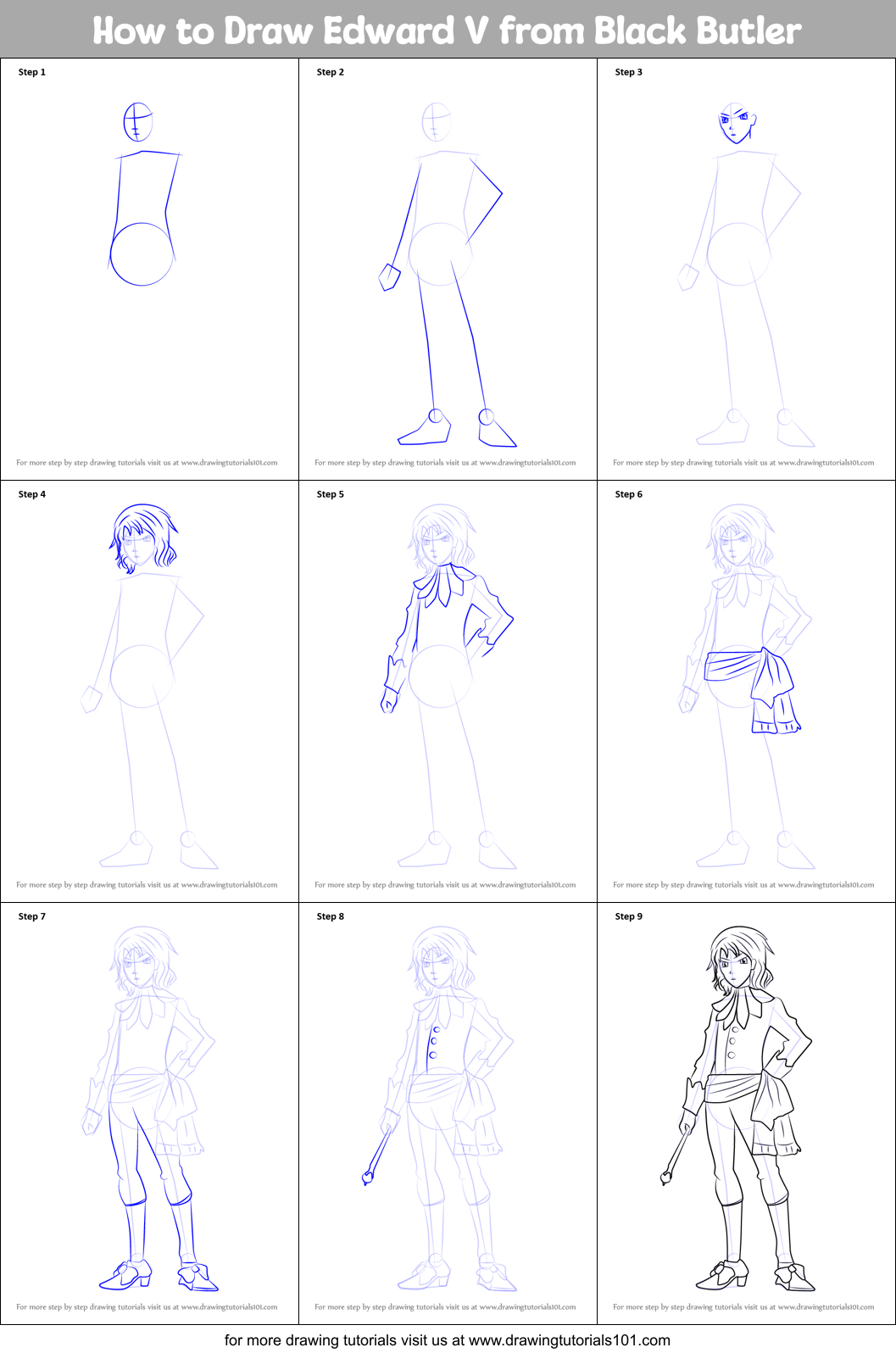How to Draw Edward V from Black Butler Printable Step by Step