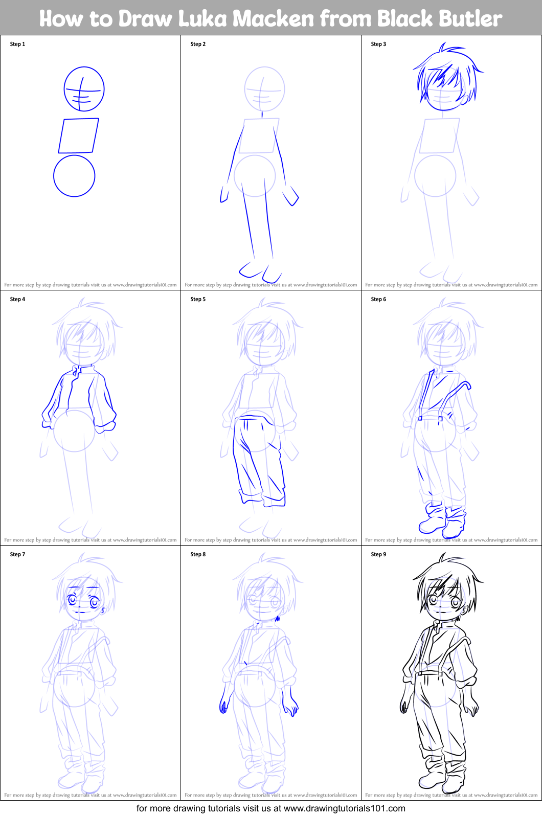 How to Draw Luka Macken from Black Butler Printable Step by Step