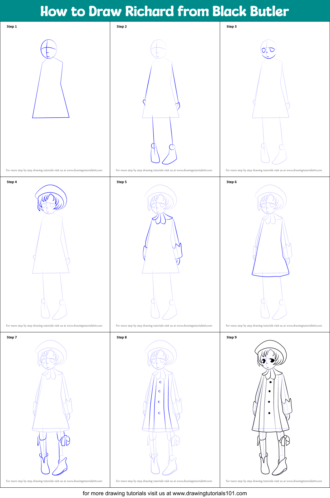 How to Draw Richard from Black Butler Printable Step by Step