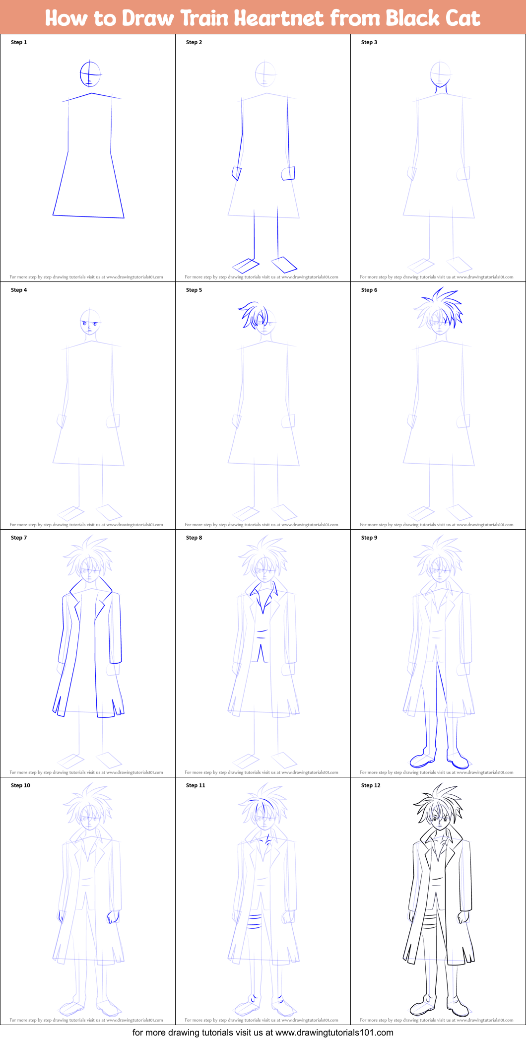 How to Draw Train Heartnet from Black Cat Printable Step by Step