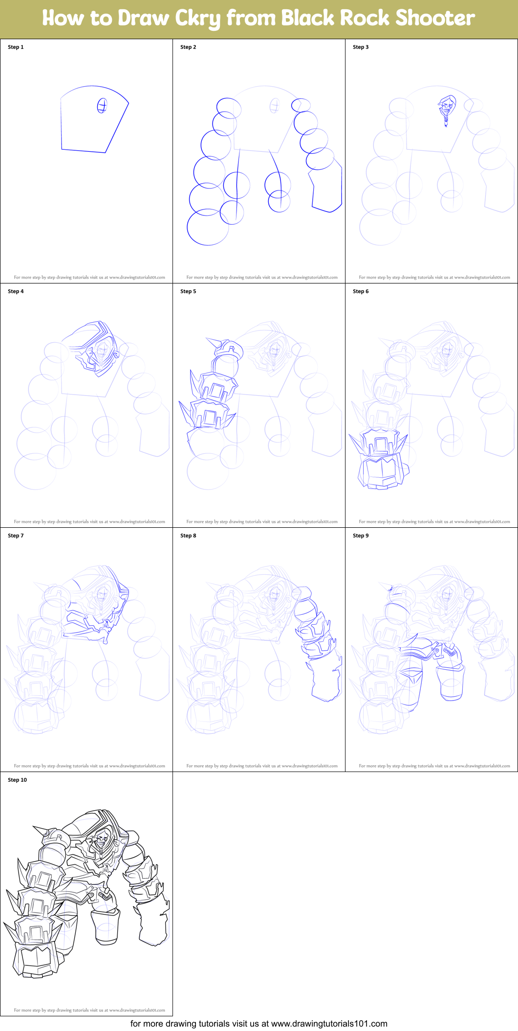 How to Draw Ckry from Black Rock Shooter Printable Step by Step