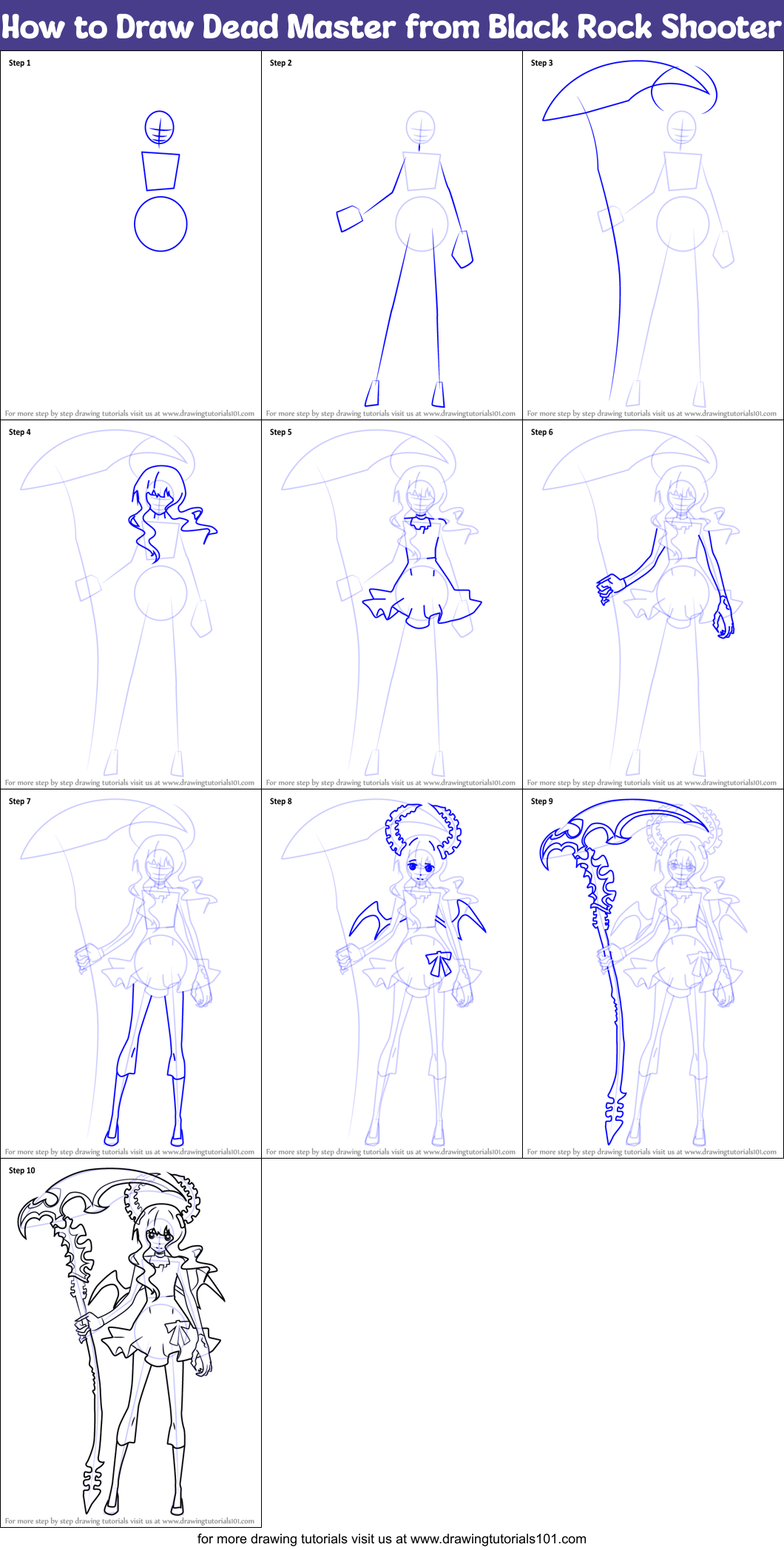 How to Draw Dead Master from Black Rock Shooter Printable Step by Step