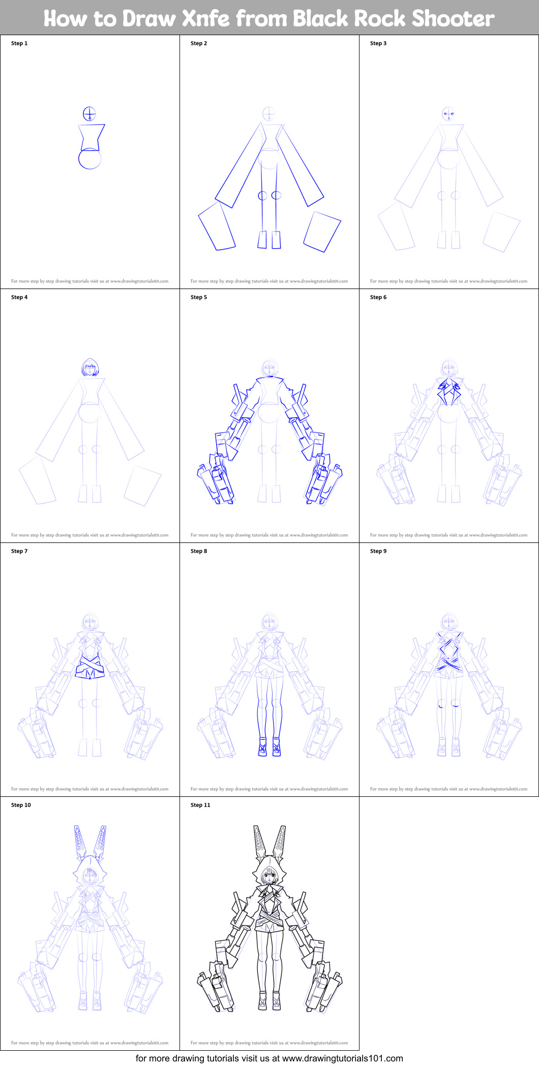 How to Draw Xnfe from Black Rock Shooter Printable Step by Step