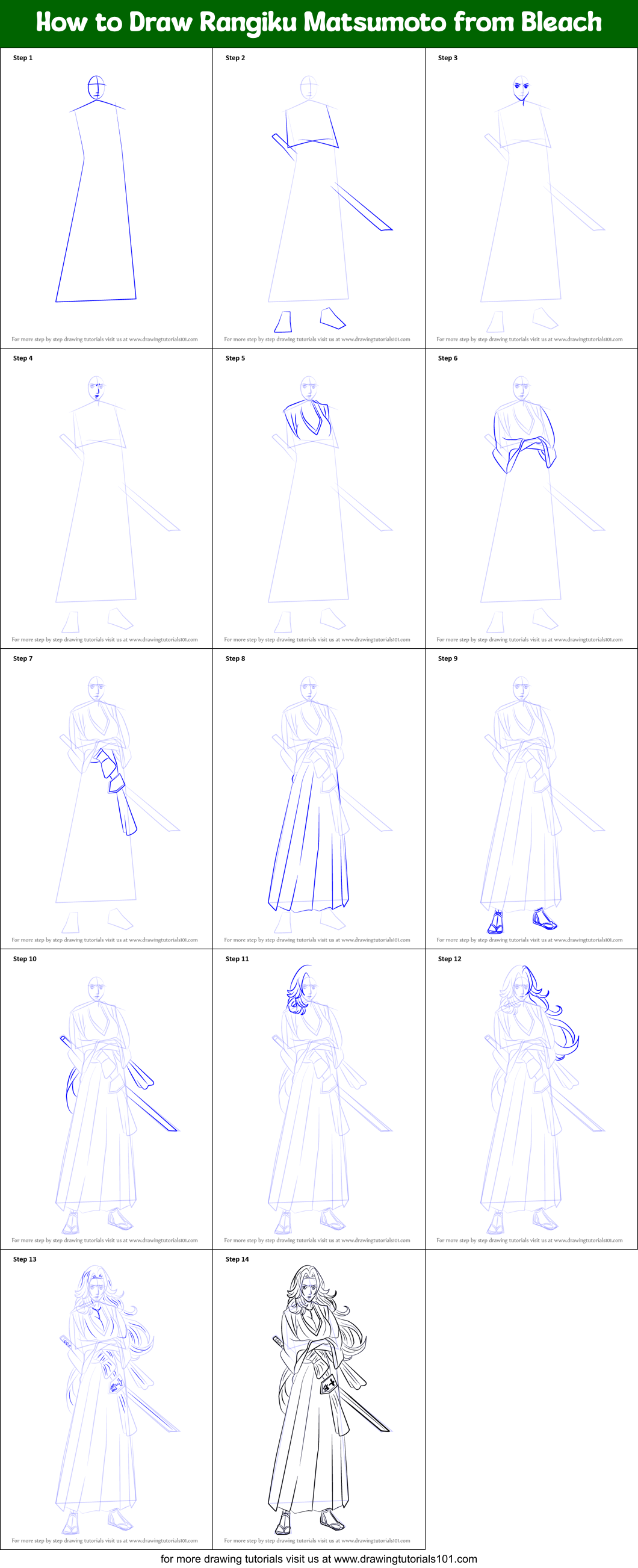 How to Draw Rangiku Matsumoto from Bleach Printable Step by Step