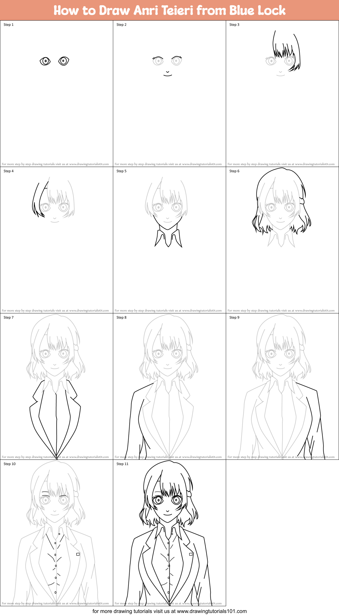 How to Draw Anri Teieri from Blue Lock Printable Step by Step