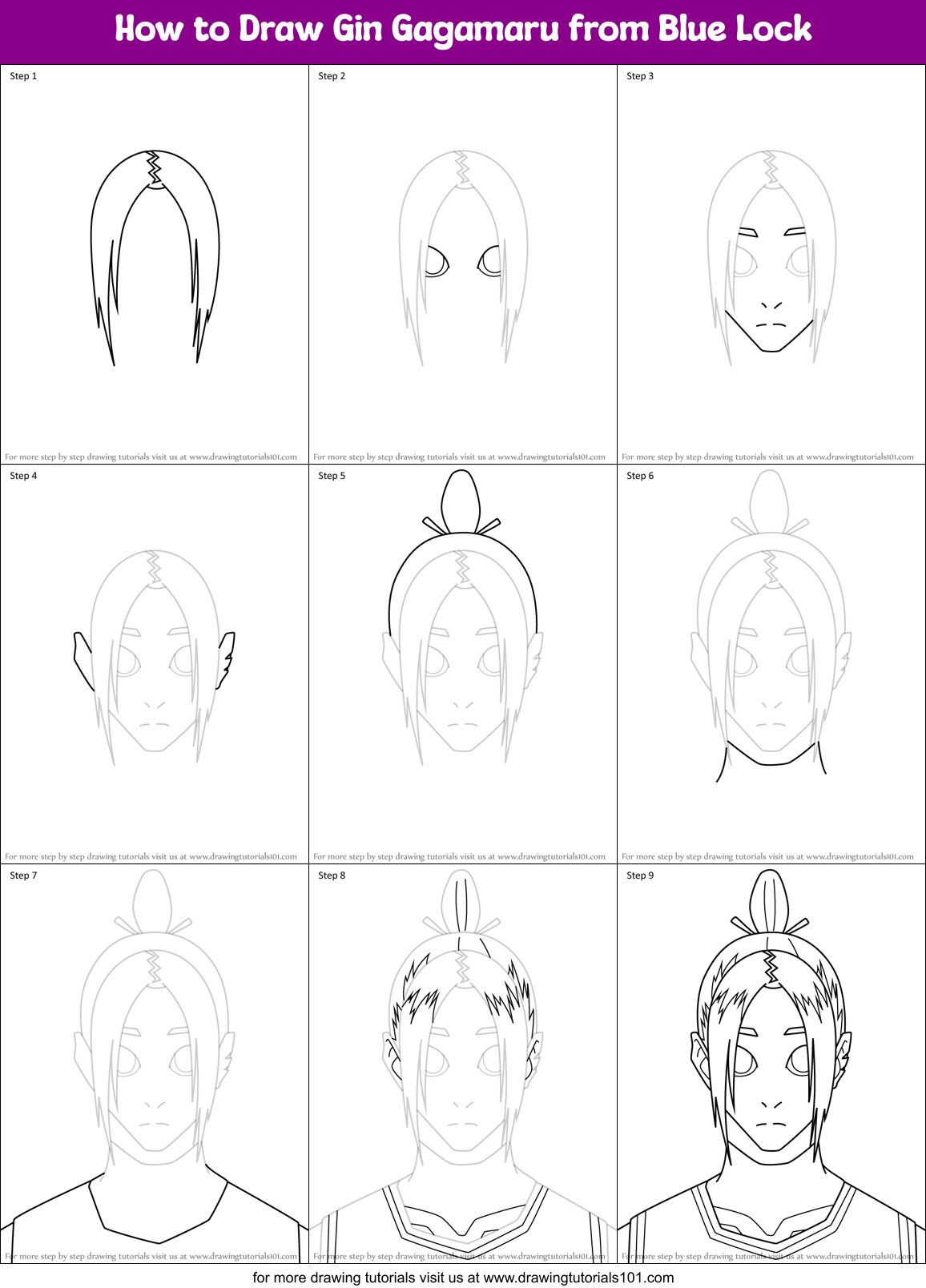 How to Draw Gin Gagamaru from Blue Lock Printable Step by Step