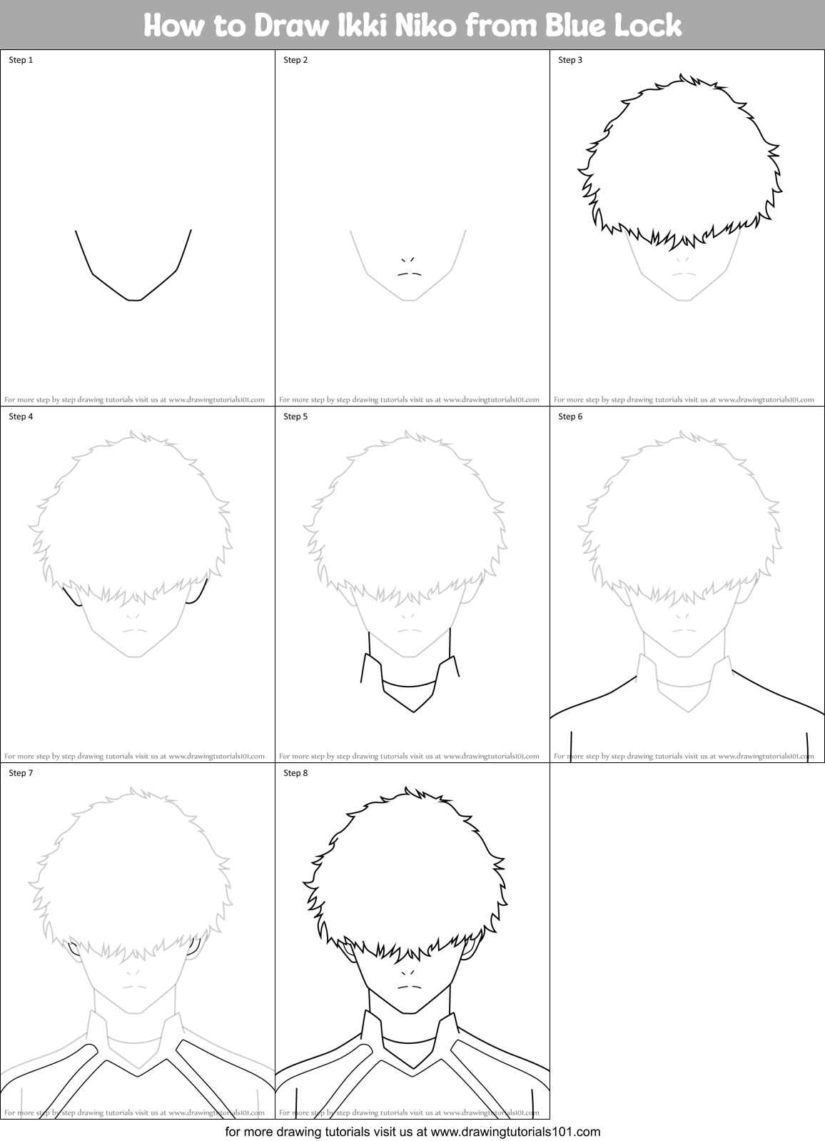 How to Draw Ikki Niko from Blue Lock Printable Step by Step