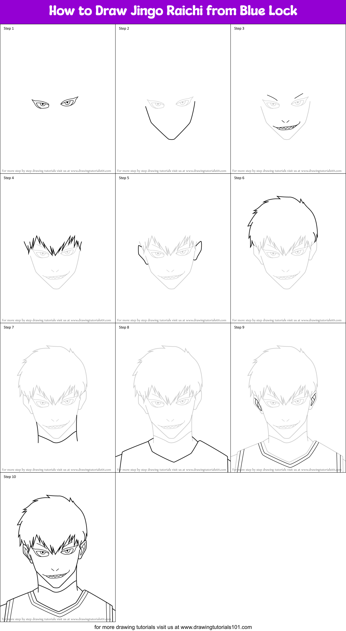 How to Draw Jingo Raichi from Blue Lock Printable Step by Step