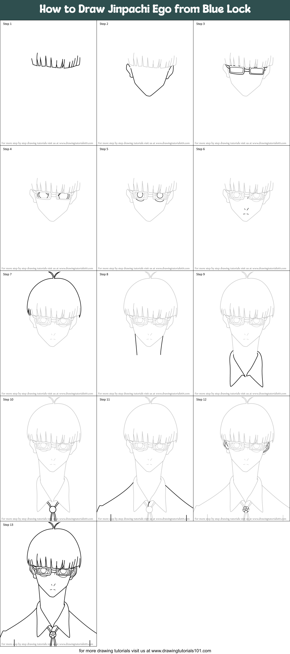 How to Draw Jinpachi Ego from Blue Lock Printable Step by Step