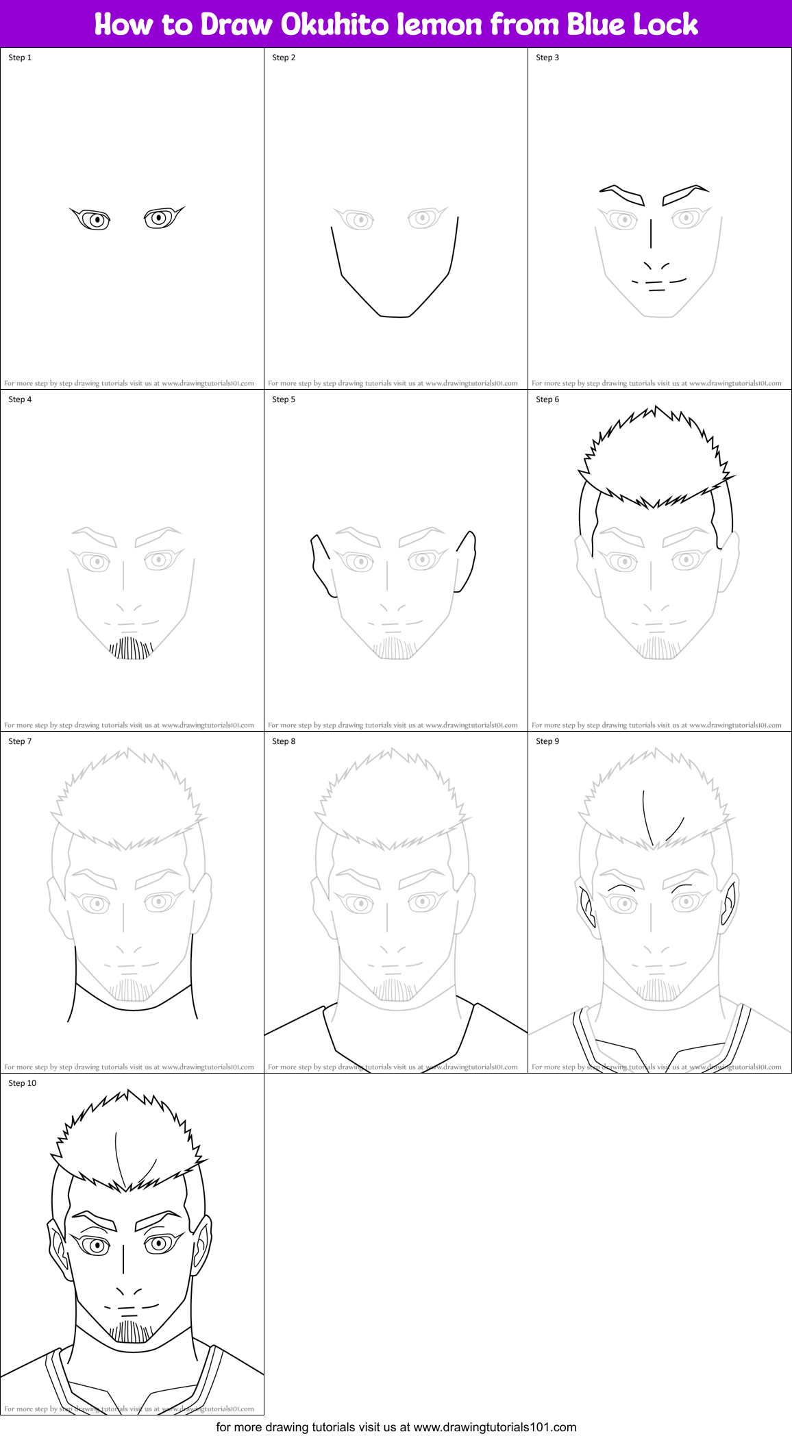 How to Draw Okuhito Iemon from Blue Lock Printable Step by Step