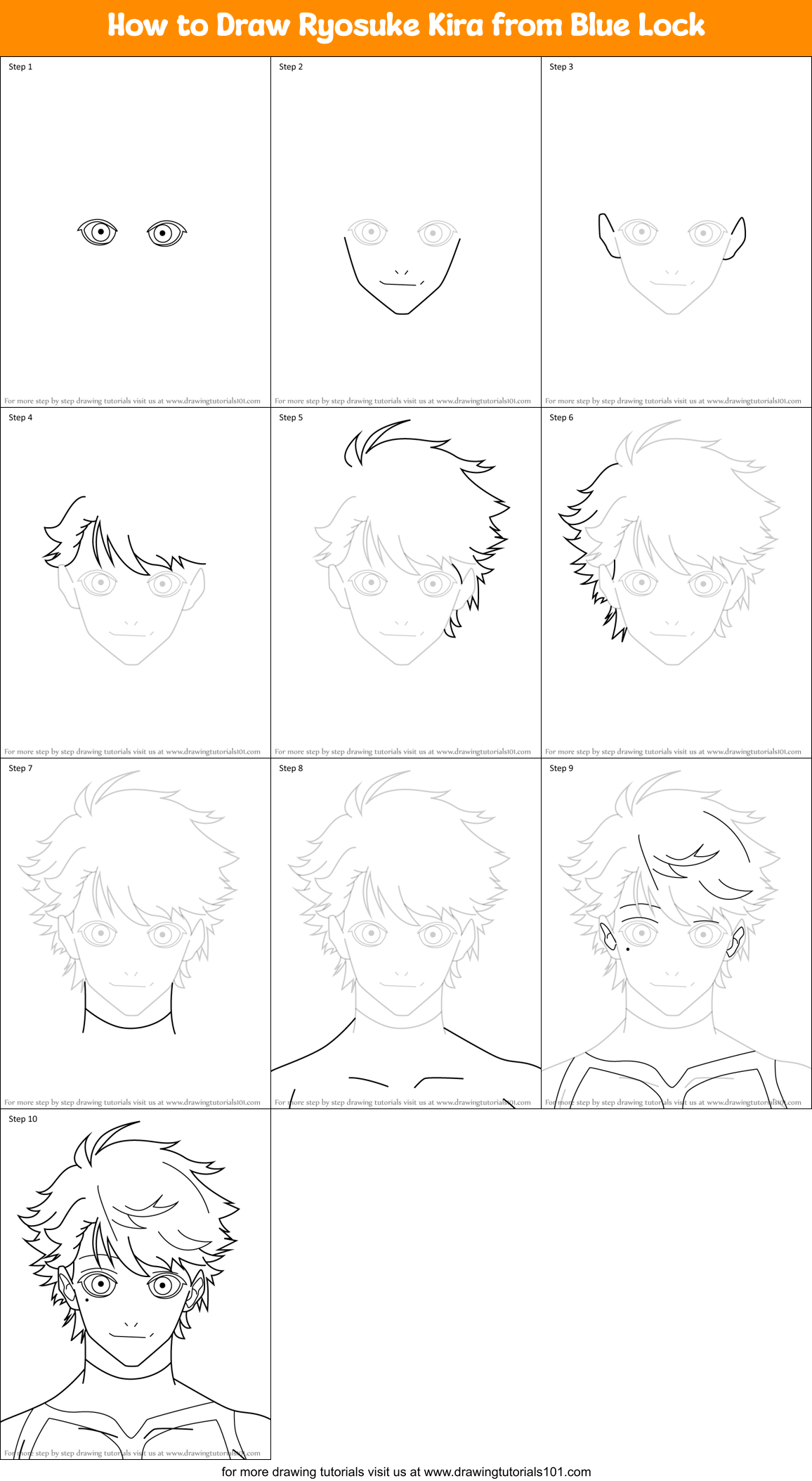 How to Draw Ryosuke Kira from Blue Lock Printable Step by Step