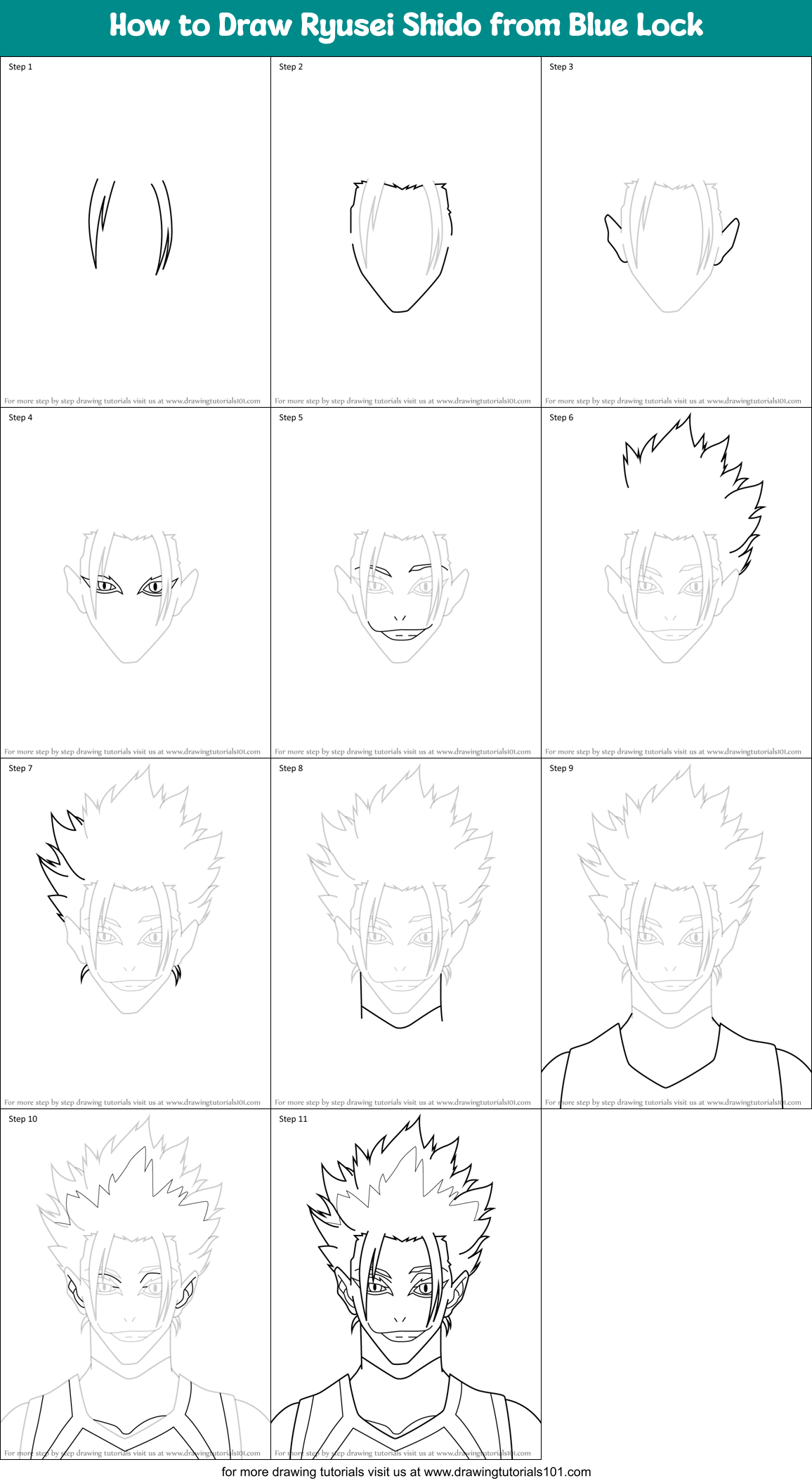 How to Draw Ryusei Shido from Blue Lock Printable Step by Step
