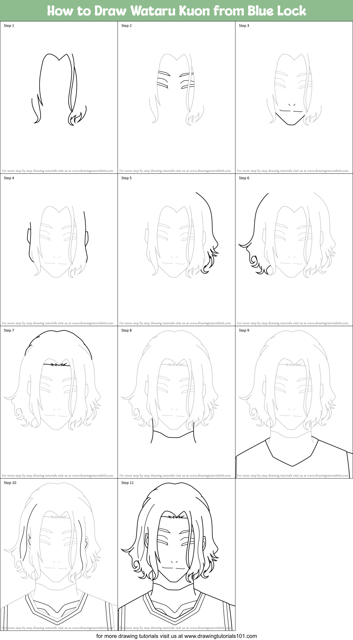 How to Draw Wataru Kuon from Blue Lock Printable Step by Step