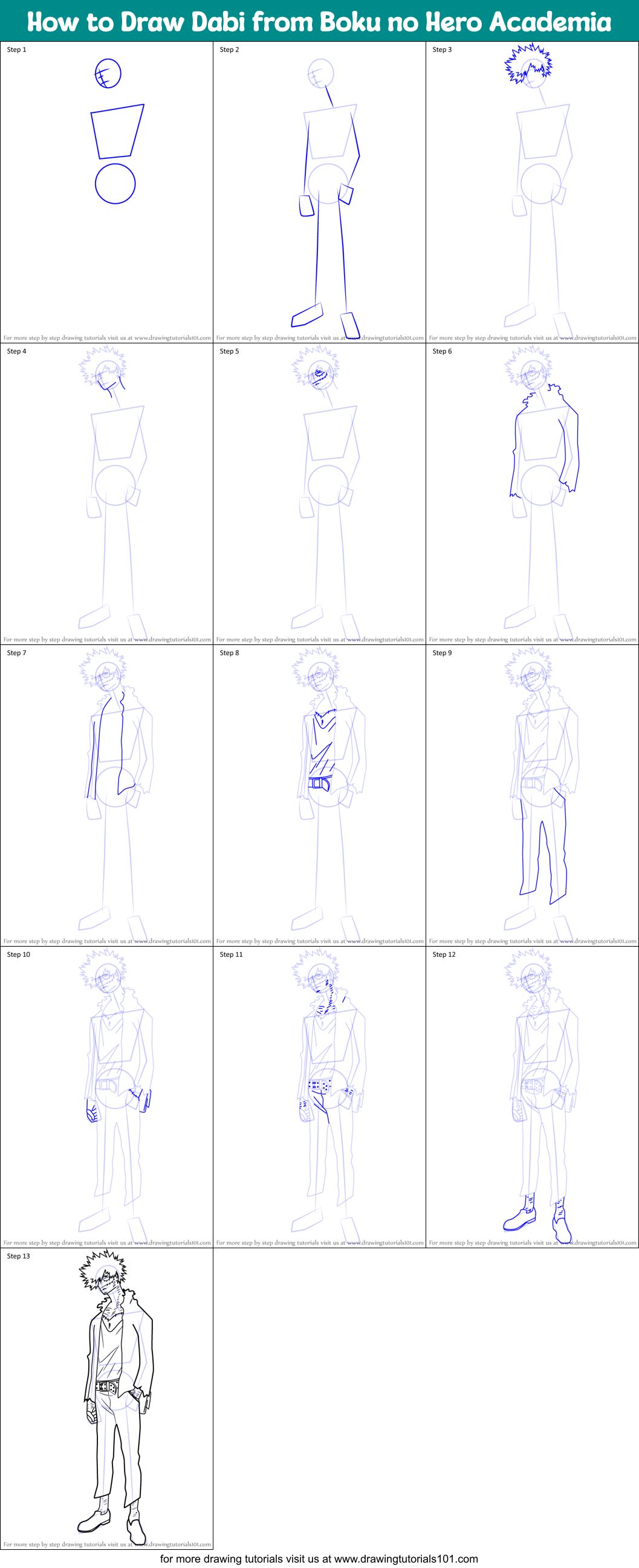 How to Draw Dabi from Boku no Hero Academia Printable Step by Step