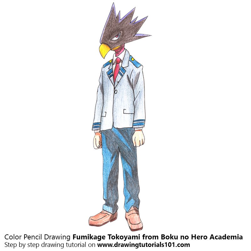 How to Draw Fumikage Tokoyami from Boku no Hero Academia by Color Pencils