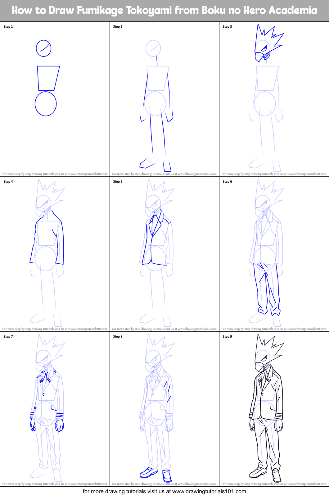 How to Draw Fumikage Tokoyami from Boku no Hero Academia Printable Step by Step