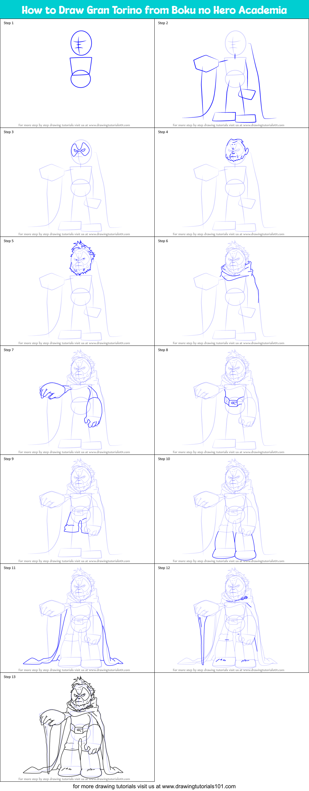 How to Draw Gran Torino from Boku no Hero Academia Printable Step by Step