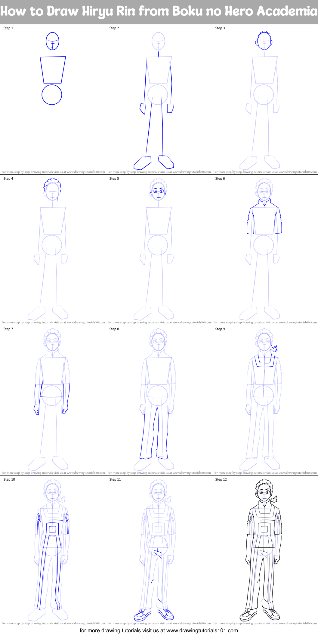 How to Draw Hiryu Rin from Boku no Hero Academia Printable Step by Step