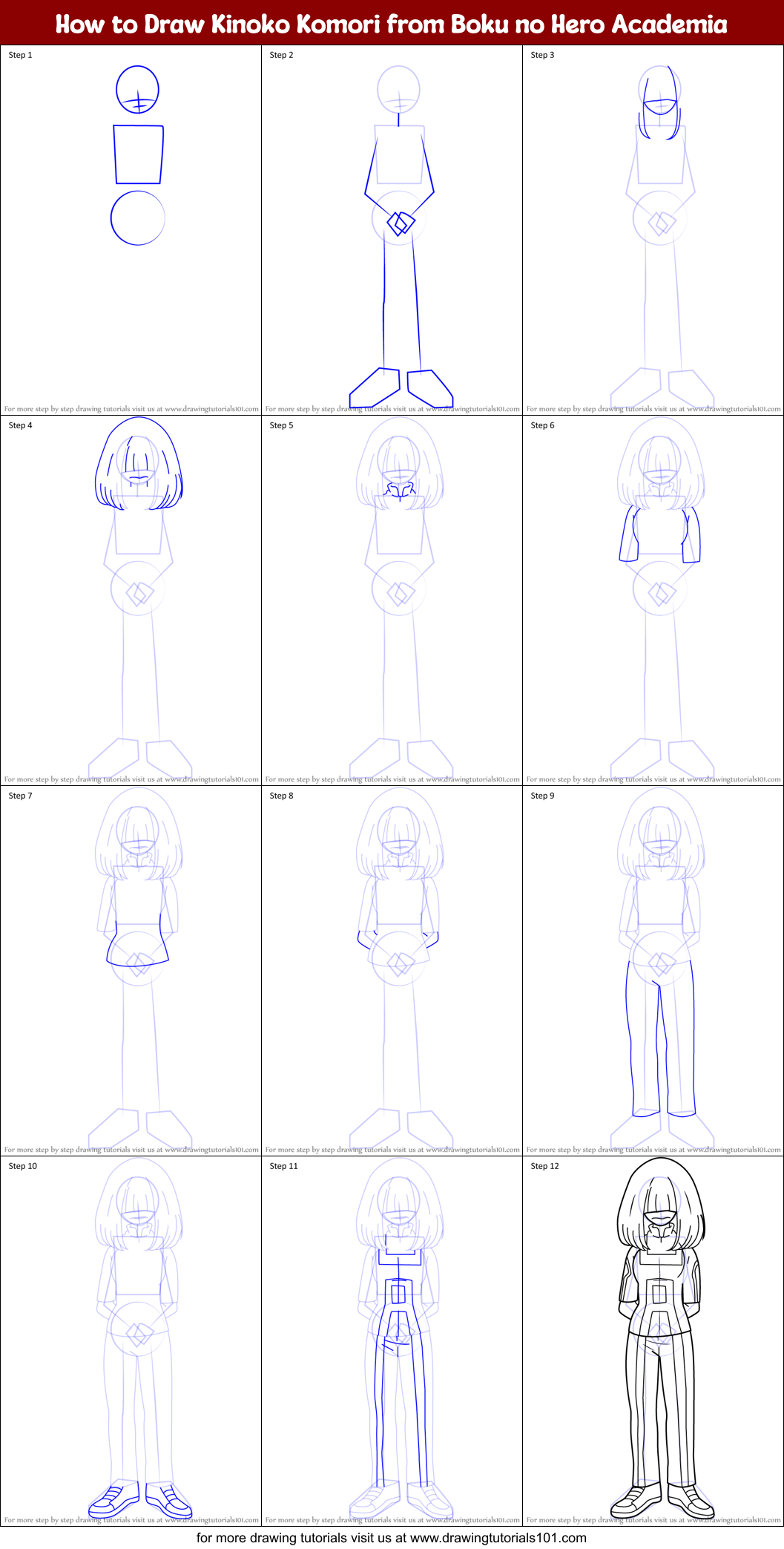 How to Draw Kinoko Komori from Boku no Hero Academia Printable Step by Step