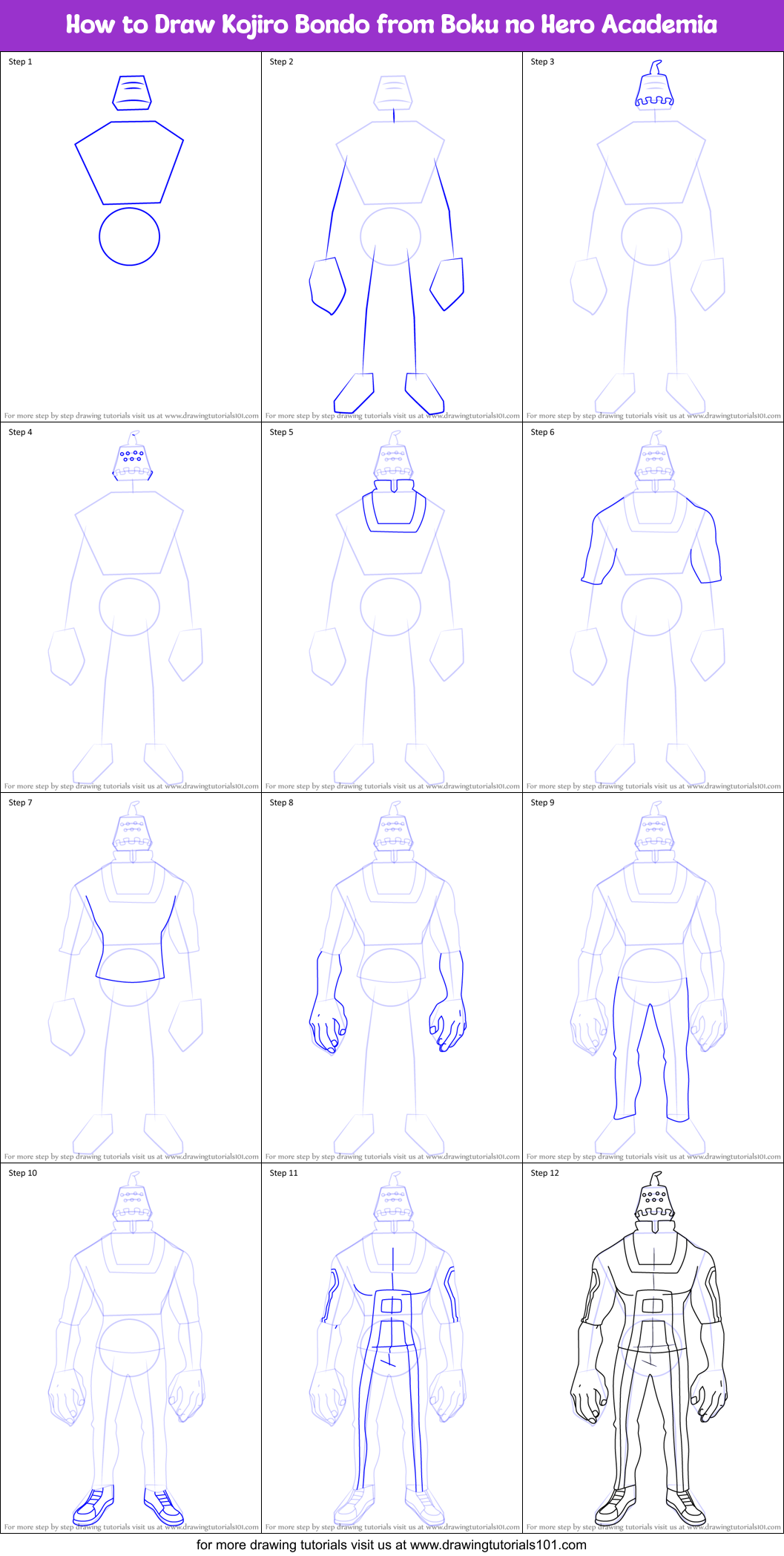 How to Draw Kojiro Bondo from Boku no Hero Academia Printable Step by Step