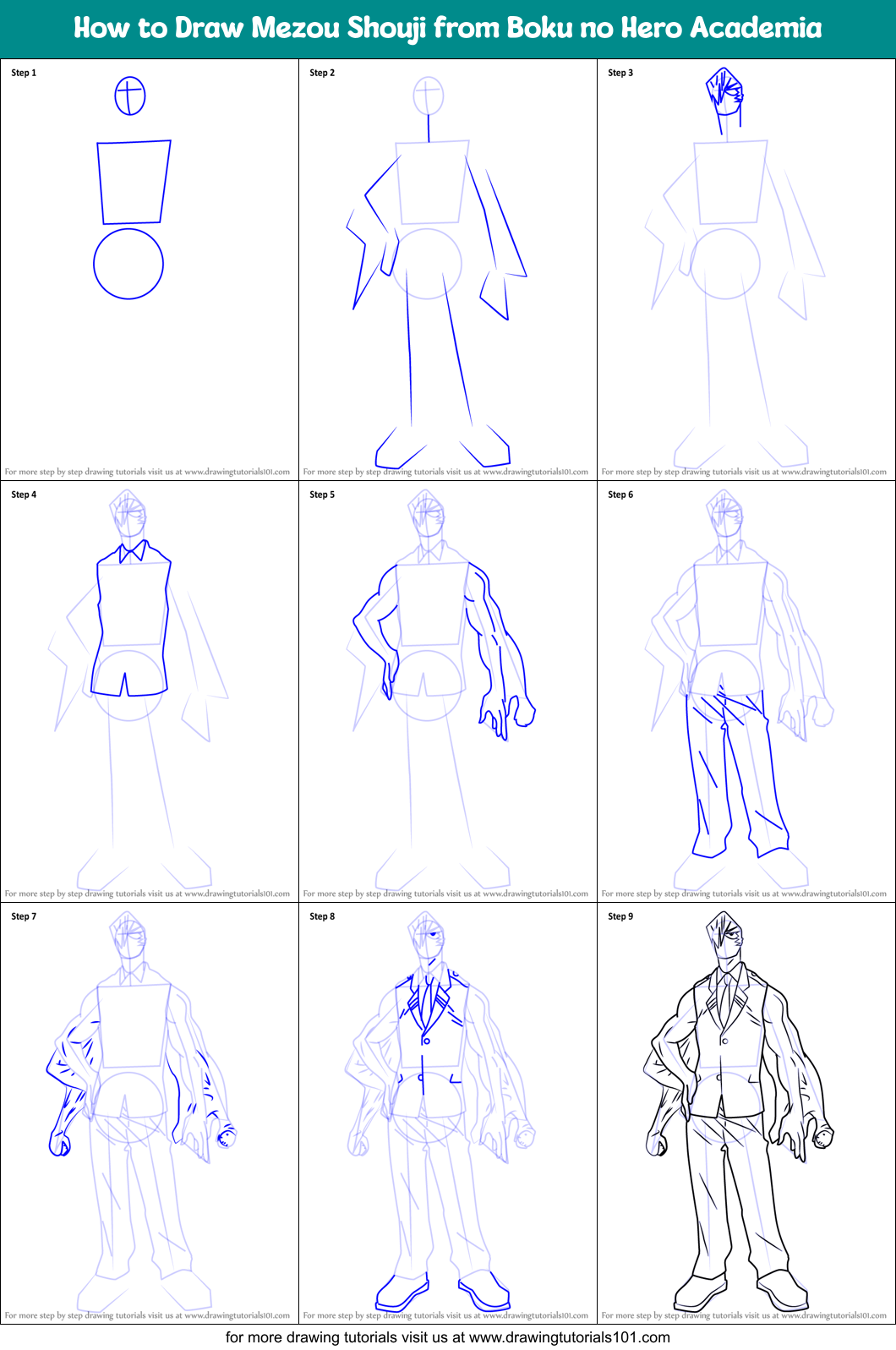 How to Draw Mezou Shouji from Boku no Hero Academia Printable Step by Step