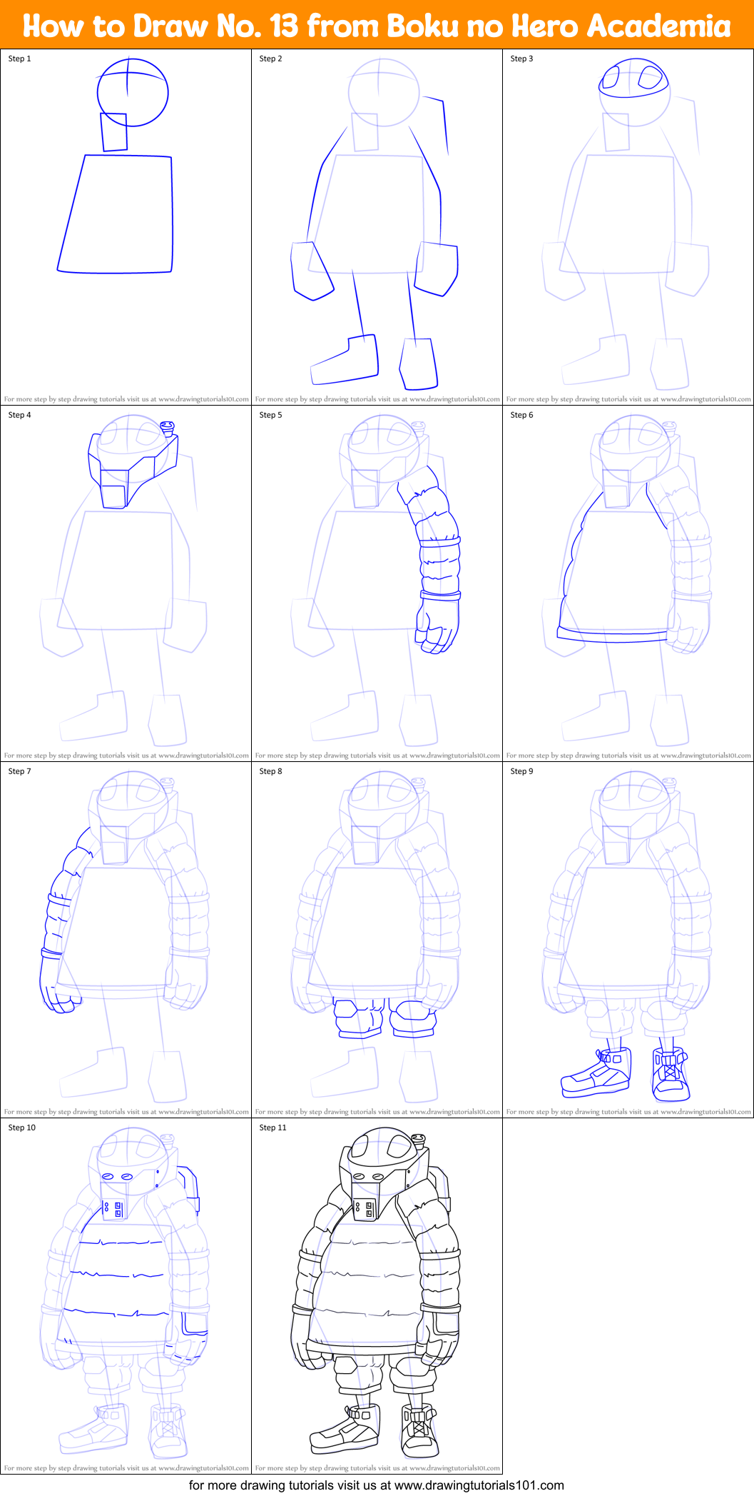 How to Draw No. 13 from Boku no Hero Academia Printable Step by Step