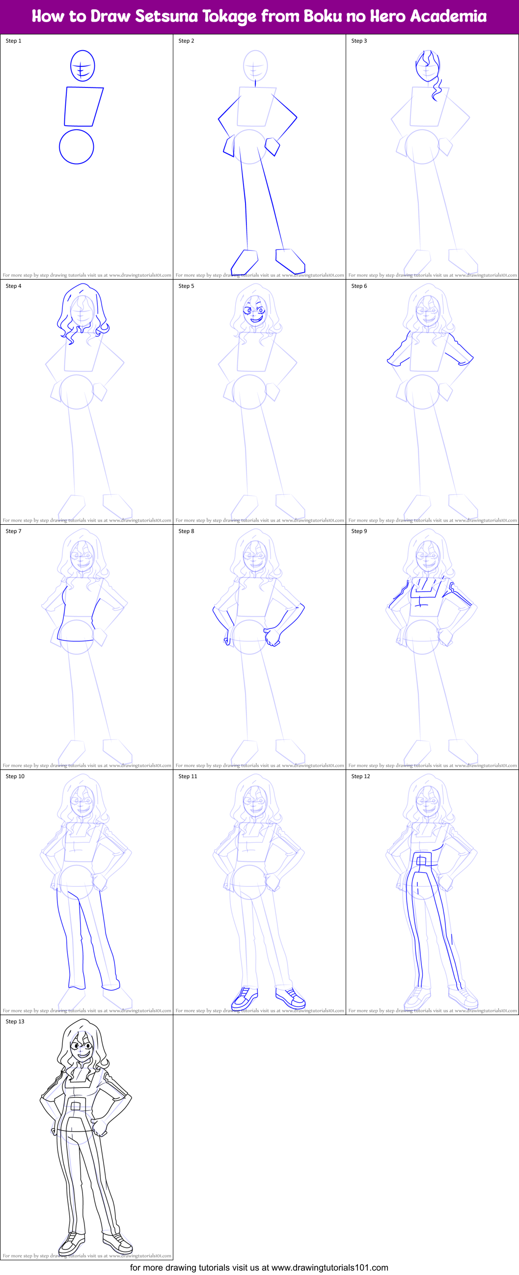 How to Draw Setsuna Tokage from Boku no Hero Academia Printable Step by Step