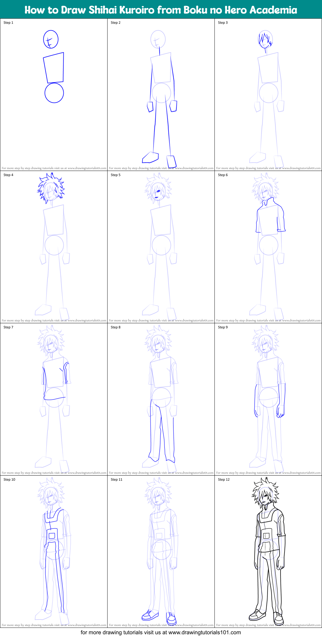 How to Draw Shihai Kuroiro from Boku no Hero Academia Printable Step by Step
