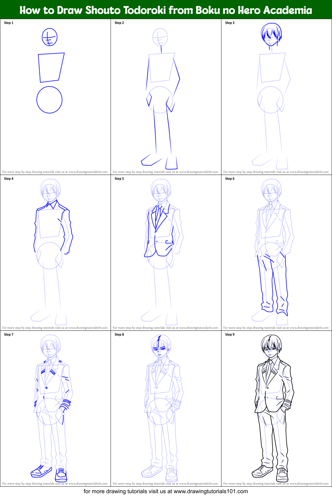 How to Draw Shouto Todoroki from Boku no Hero Academia Printable Step by Step