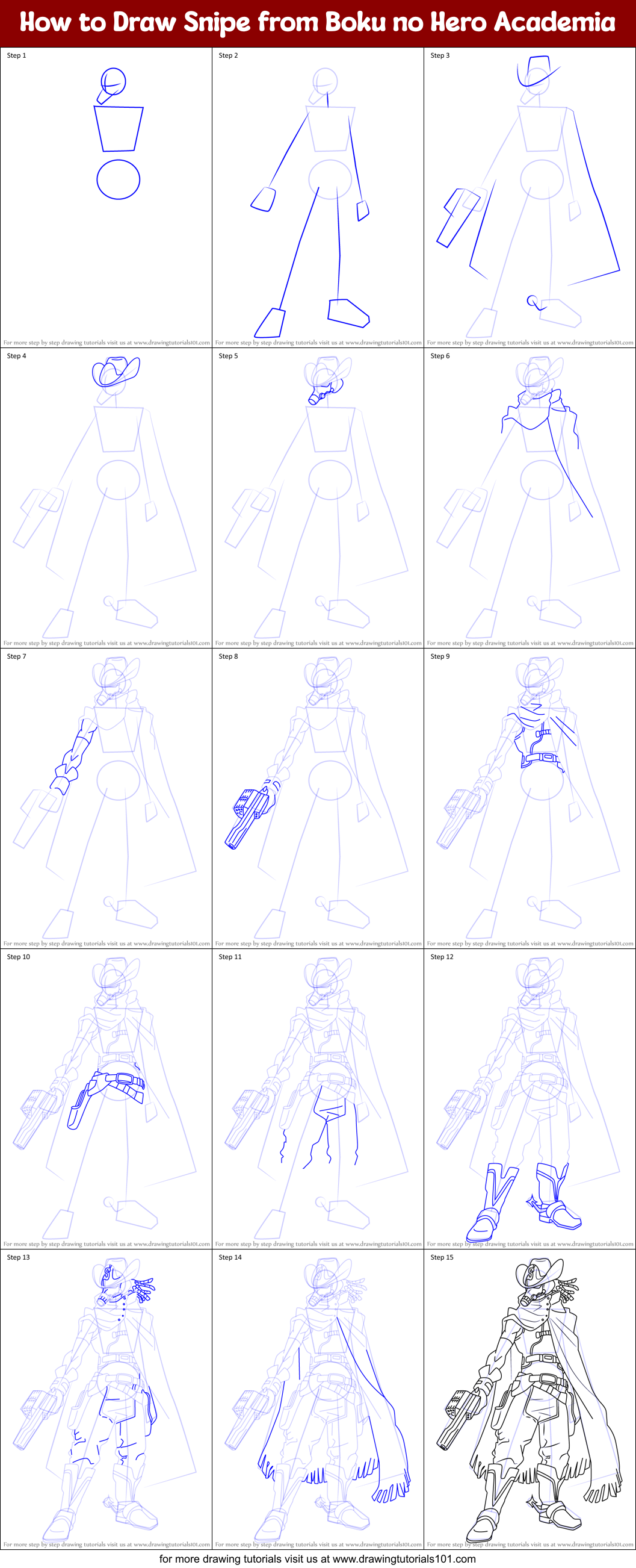 How to Draw Snipe from Boku no Hero Academia Printable Step by Step