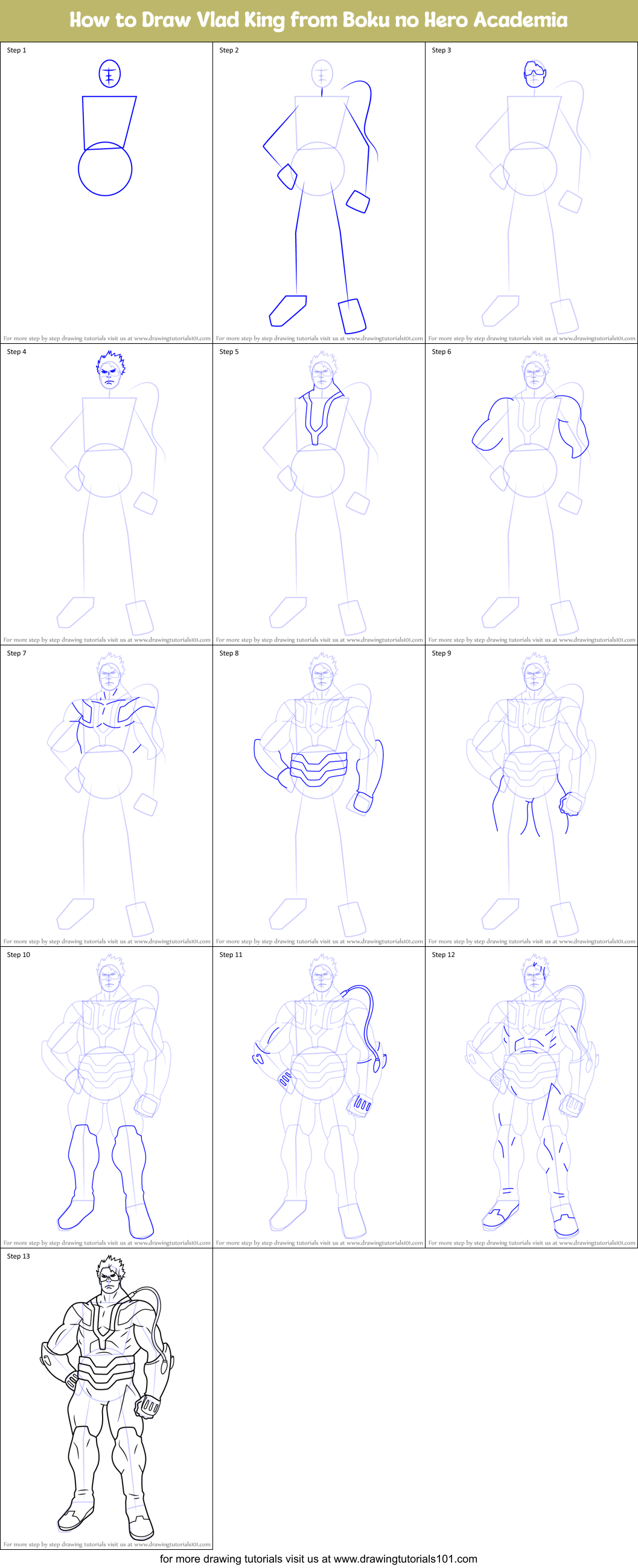 How to Draw Vlad King from Boku no Hero Academia Printable Step by Step