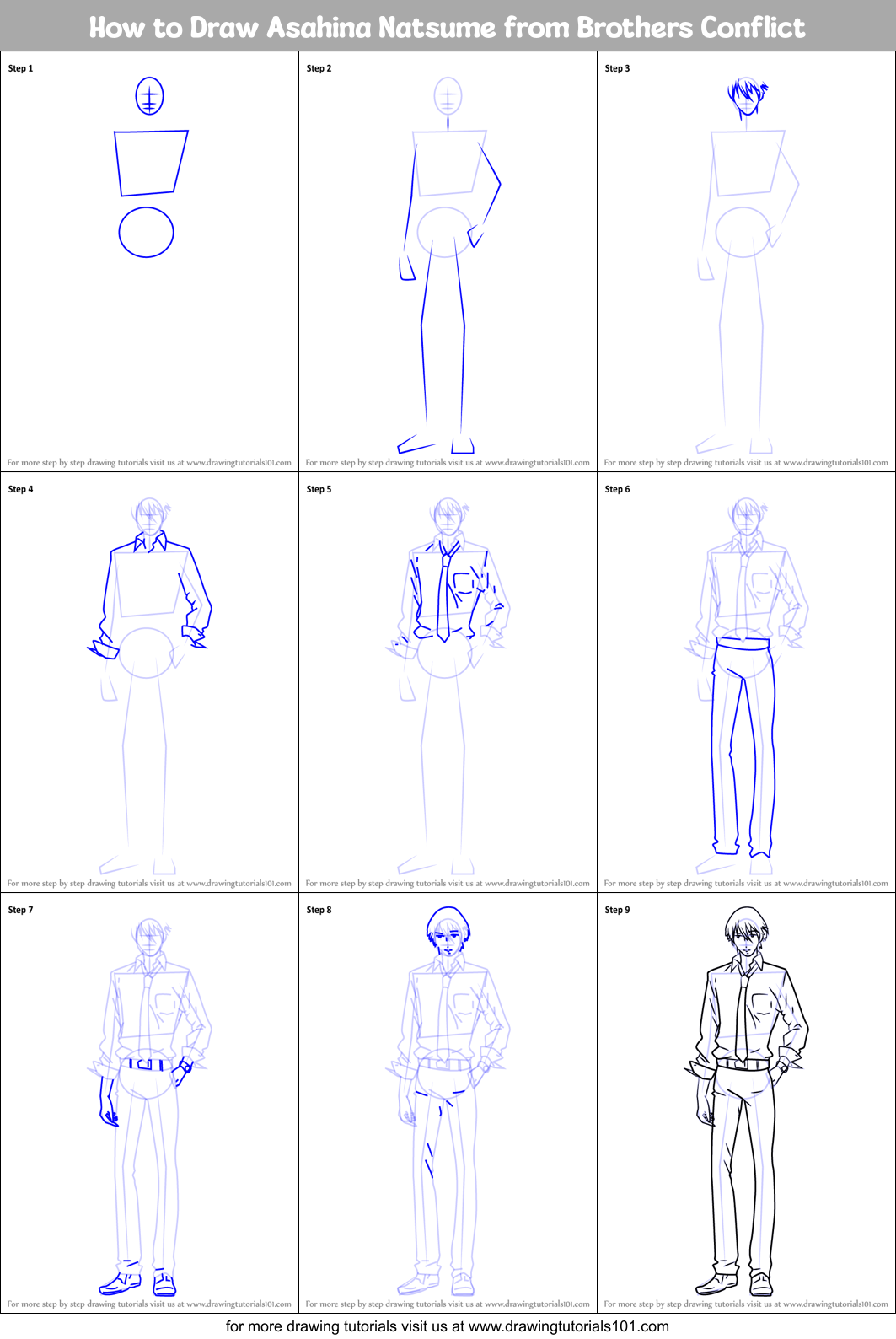 How to Draw Asahina Natsume from Brothers Conflict Printable Step by Step