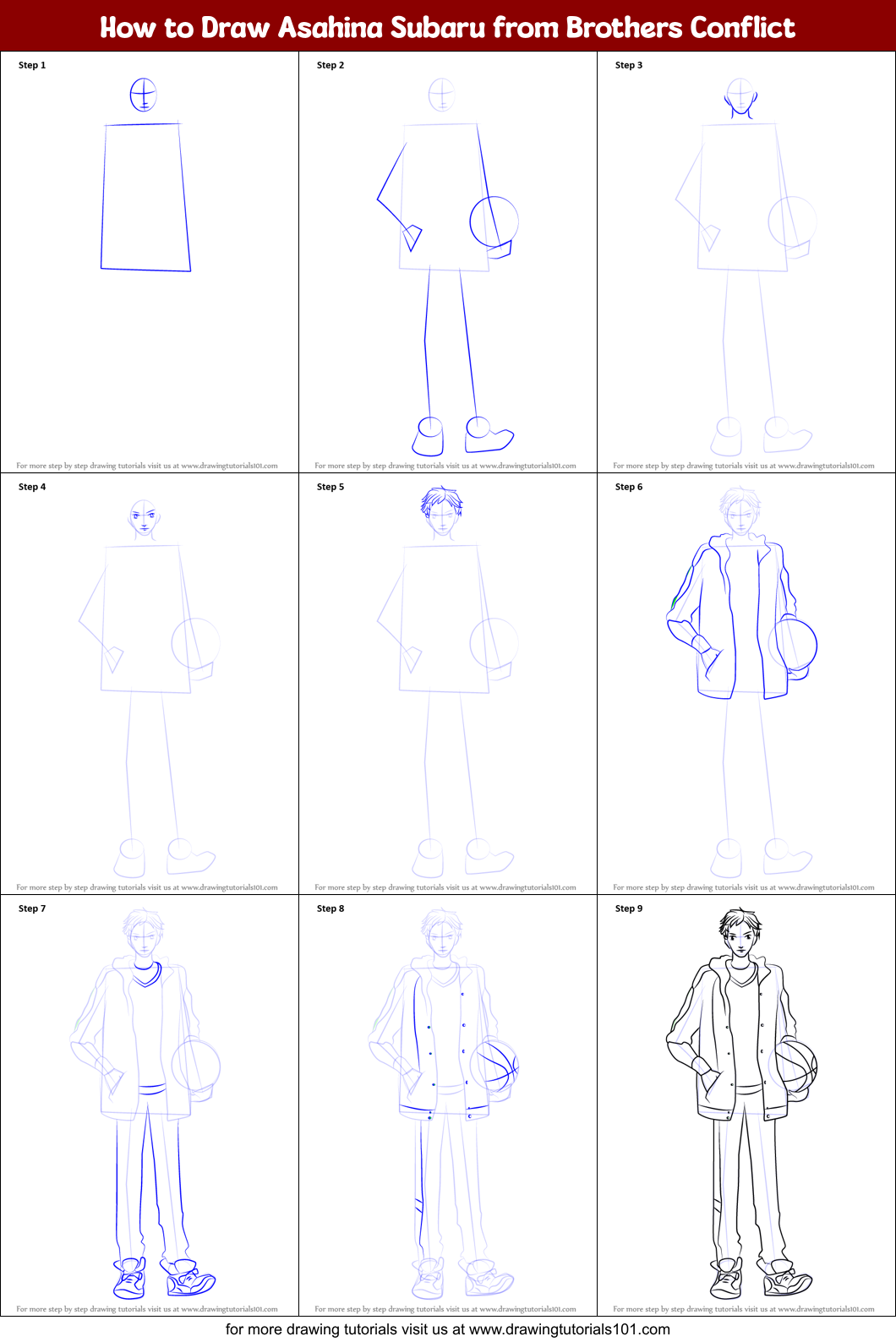 How to Draw Asahina Subaru from Brothers Conflict Printable Step by Step