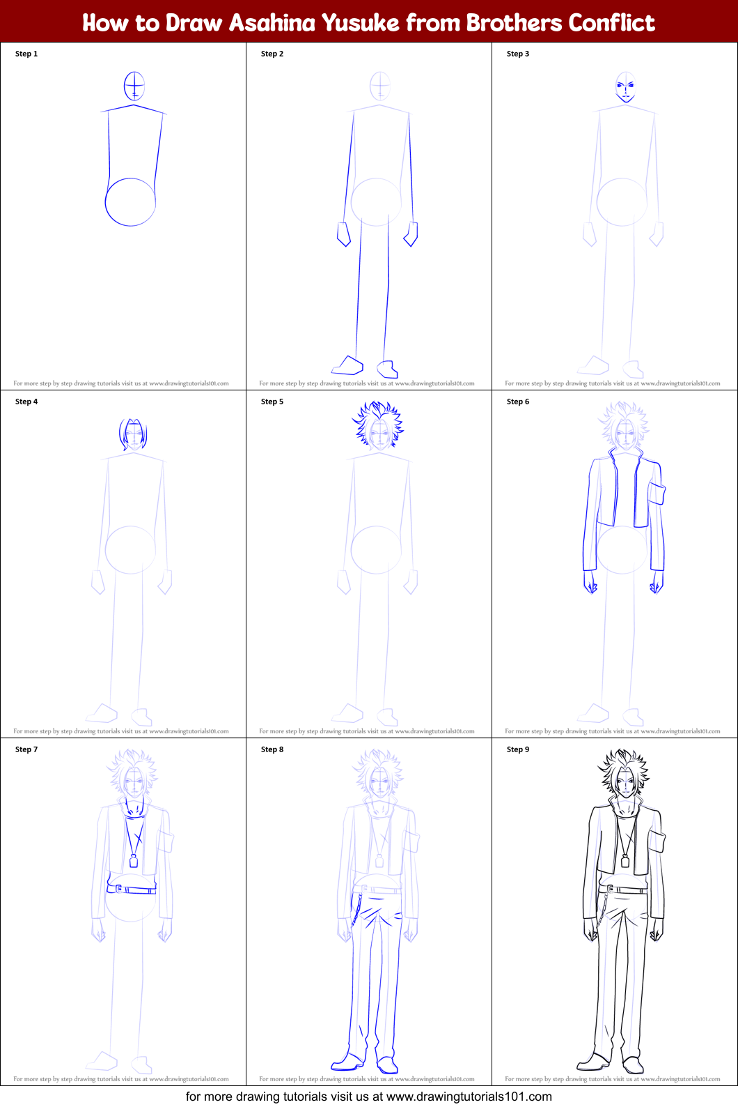 How to Draw Asahina Yusuke from Brothers Conflict Printable Step by Step
