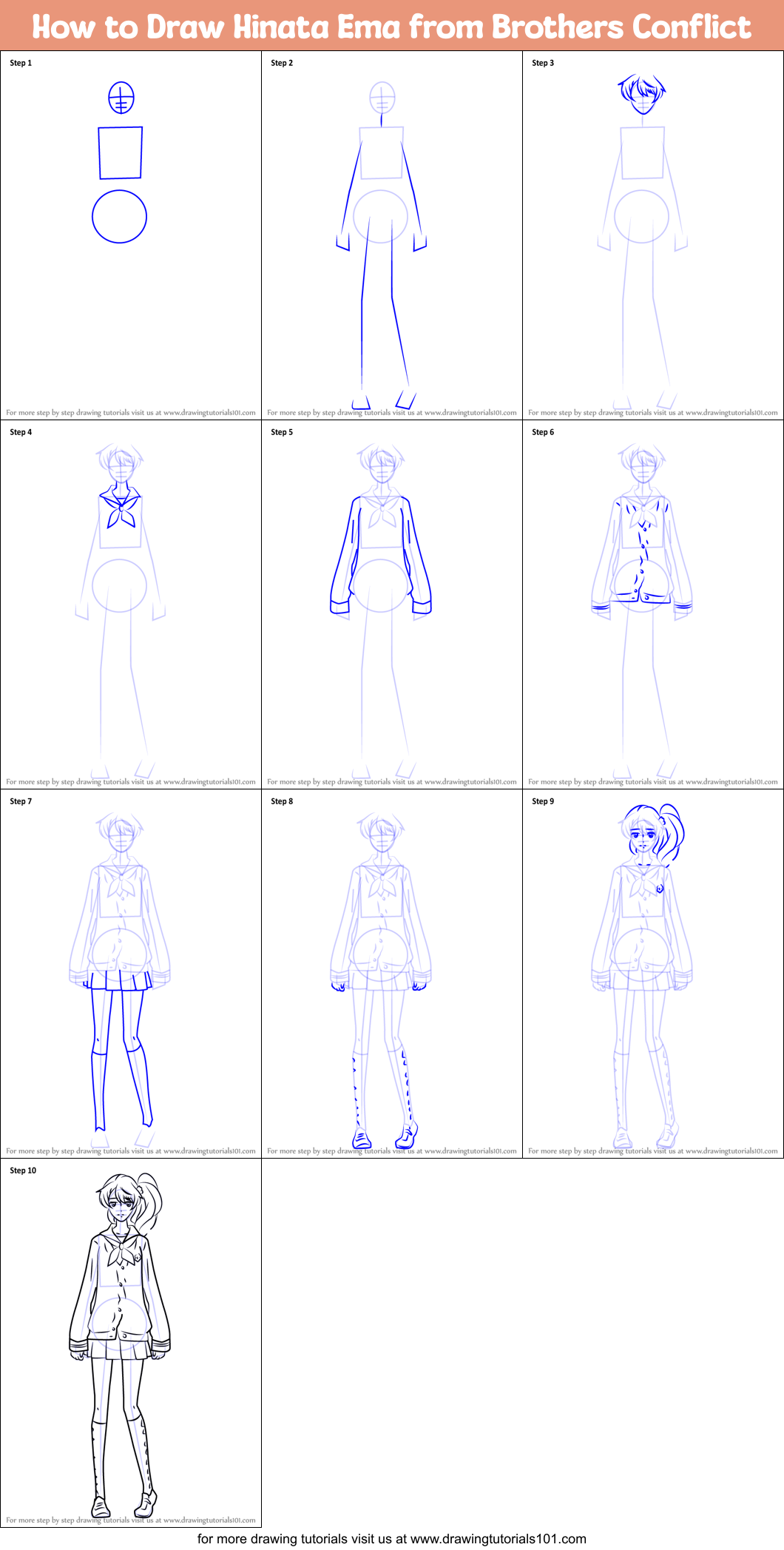 How to Draw Hinata Ema from Brothers Conflict Printable Step by Step