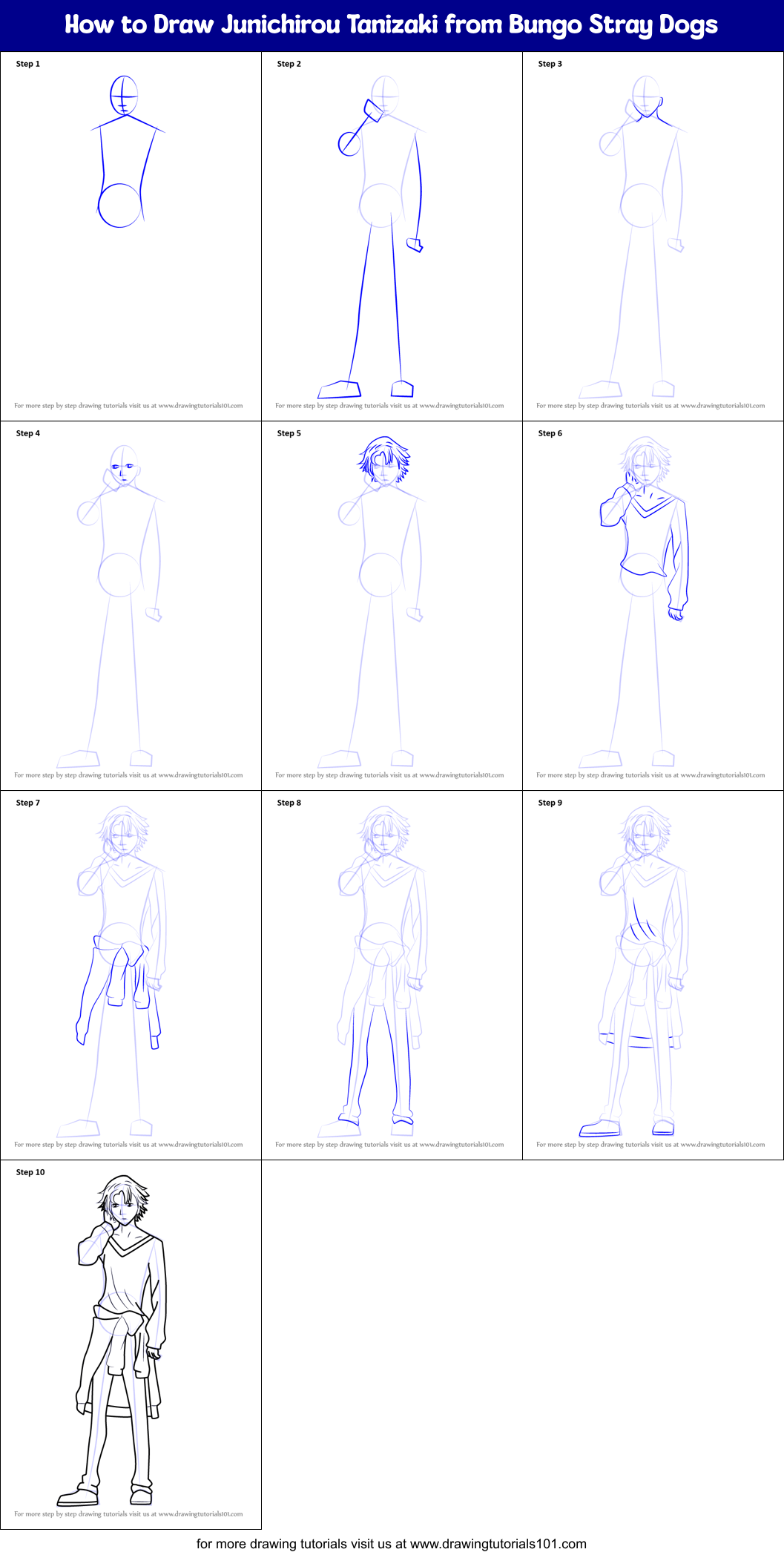 How to Draw Junichirou Tanizaki from Bungo Stray Dogs Printable Step by Step