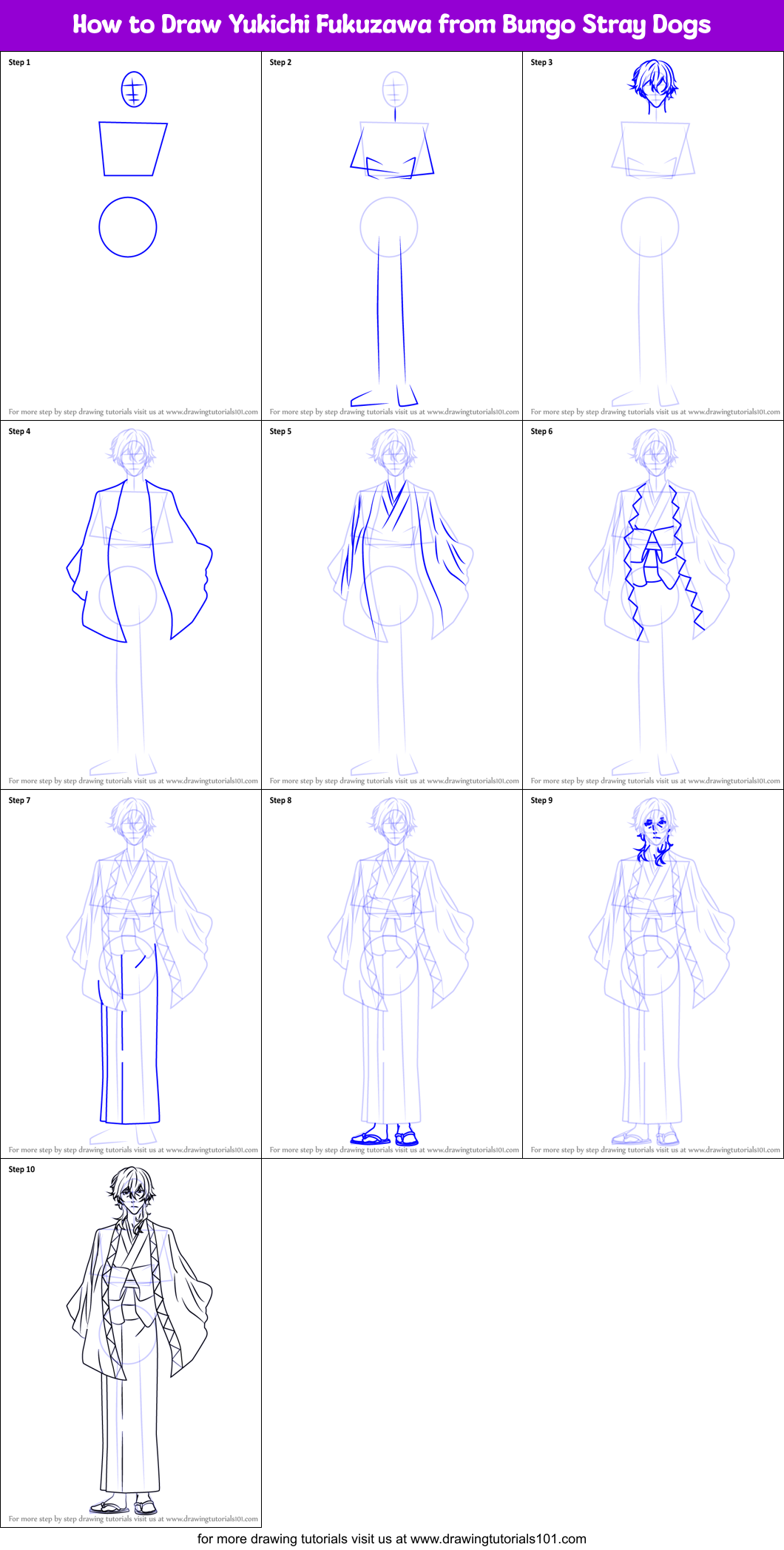 How to Draw Yukichi Fukuzawa from Bungo Stray Dogs Printable Step by Step