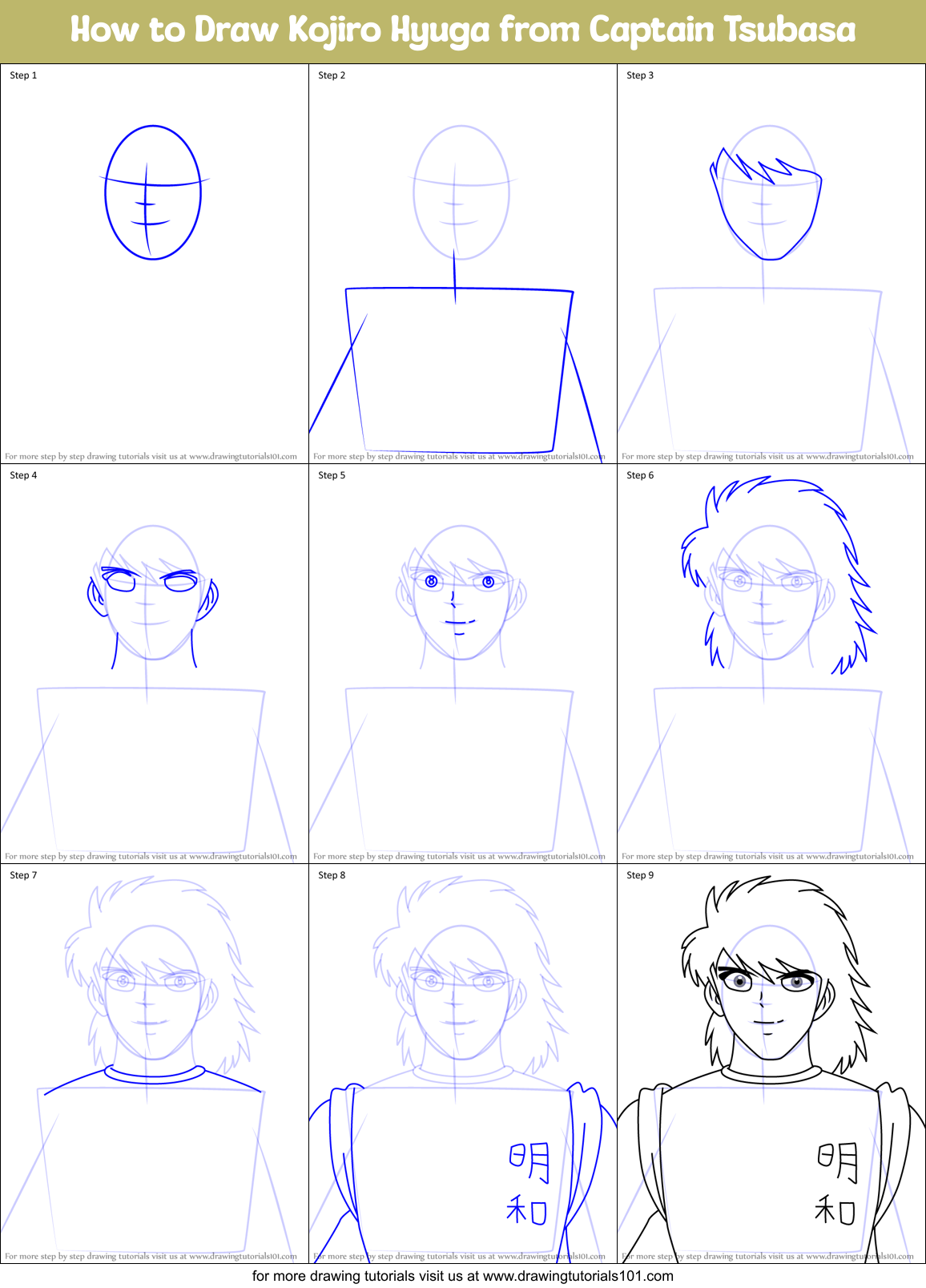 How to Draw Kojiro Hyuga from Captain Tsubasa Printable Step by Step